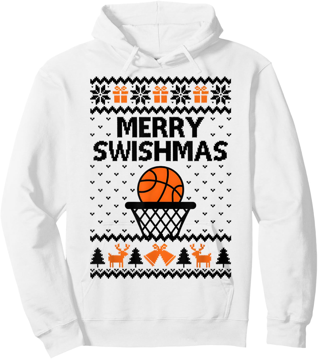 Merry Swishmas X-Mas Basketball Ugly Christmas Sweater Style Hoodie - Hoodie | White