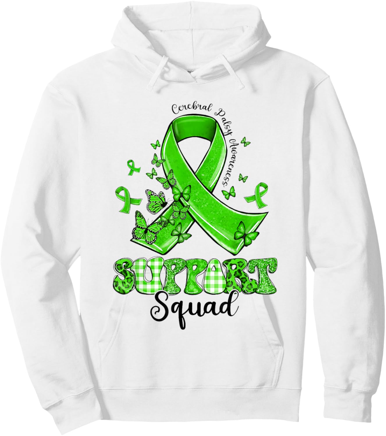 Support Squad Green Ribbon Butterfly Cerebral Palsy Hoodie - Hoodie | White