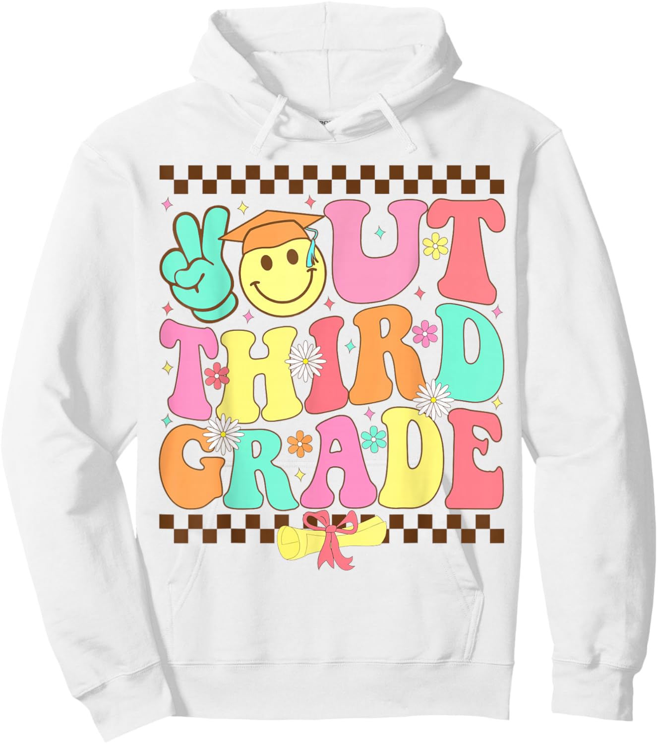 Peace Out Third Grade Last day of school Groovy 3rd Grade Hoodie - Hoodie | White