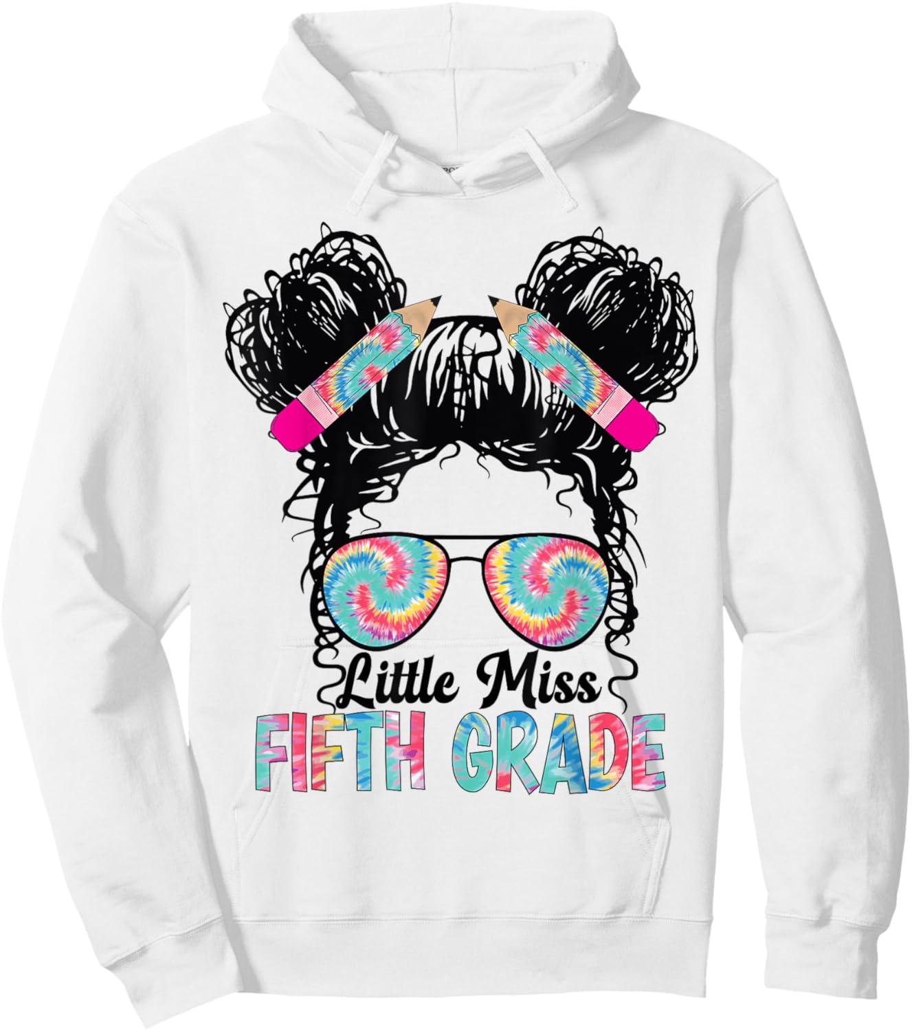 Little Miss Fifth 5th Grade Girls Back To School Messy Bun Hoodie - Hoodie | White