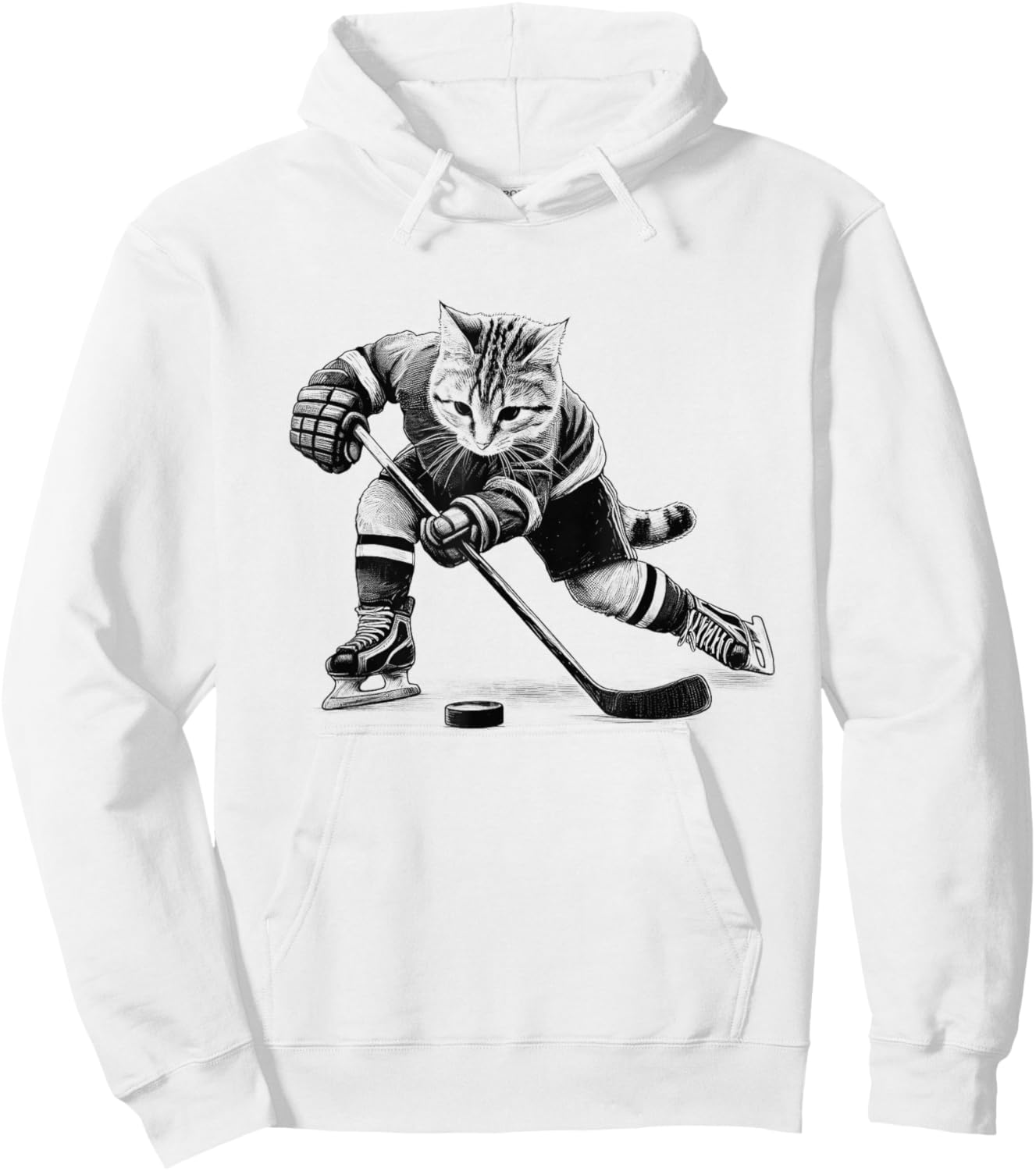 Vintage Cat Playing Hockey Kitten Lover Hockey Player Hoodie - Hoodie | White