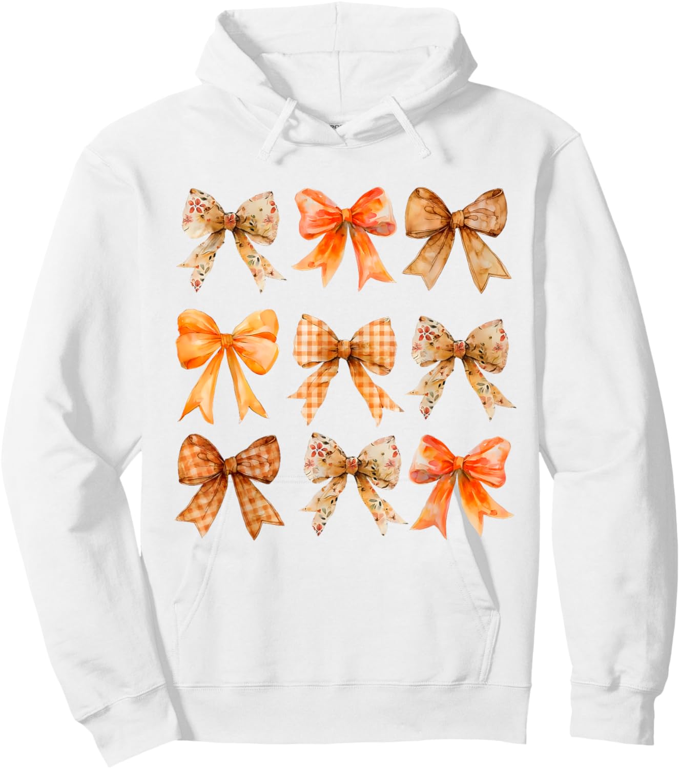 Fall Coquette Bow Vintage Fall Pumpkin Thanksgiving Women Hoodie - Hoodie | White