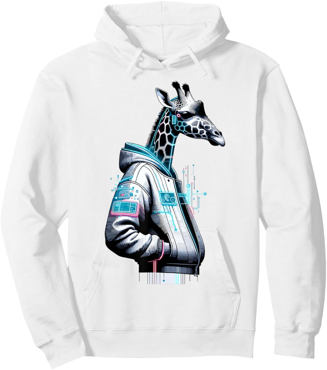 Synthwave Cyberpunk Giraffe Lover Shirt Futuristic Giraffe Hoodie - Hoodie | White
