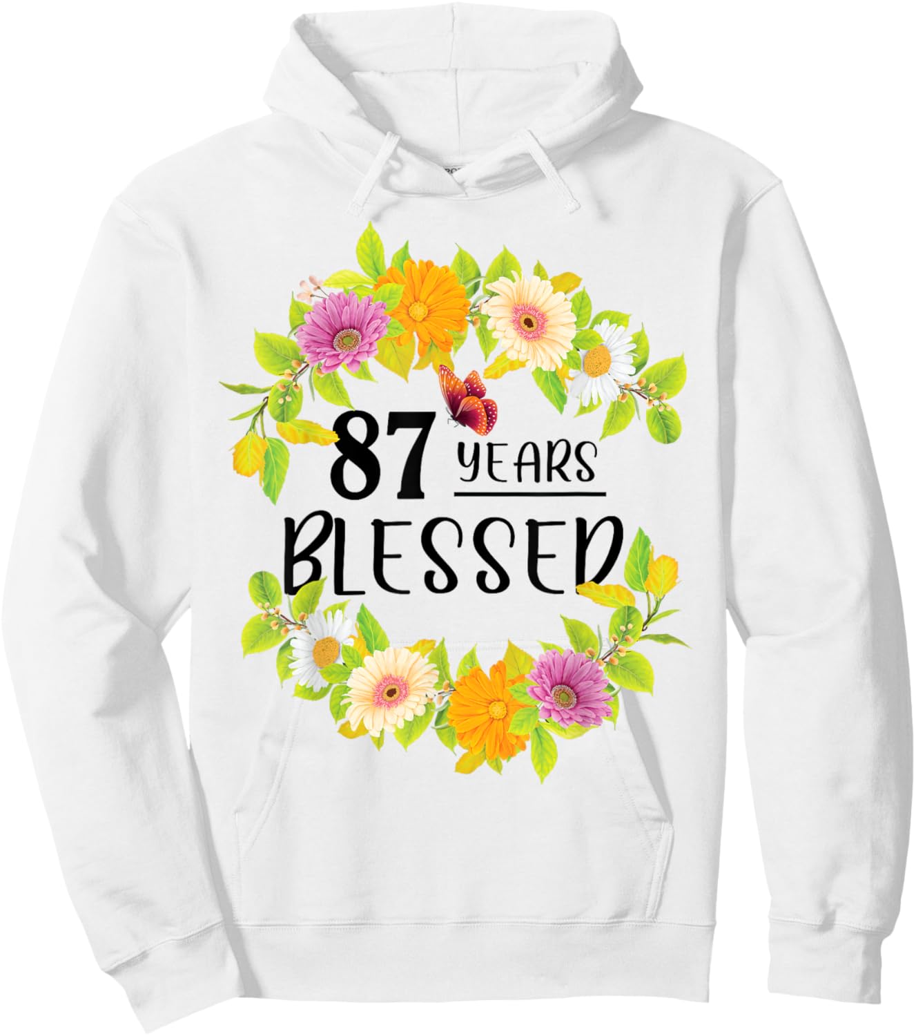 Floral Happy 87th Birthday 87 Years Blessed Hoodie - Hoodie | White