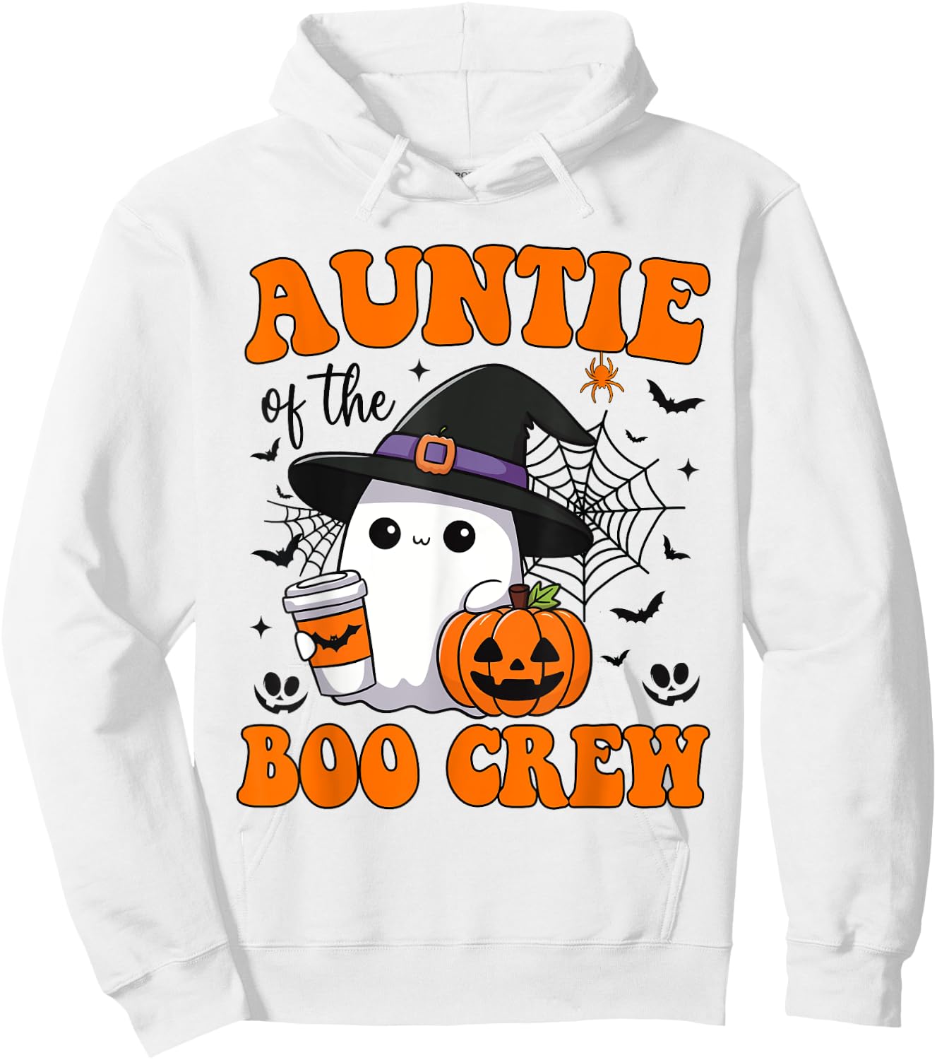 Auntie Boo Crew Groovy Ghost Matching Family Halloween Hoodie - Hoodie | White