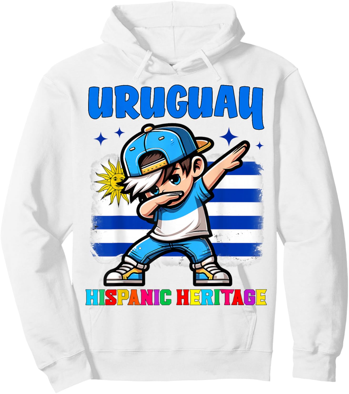 Uruguay Dabbing Kid Hispanic Heritage Celebration for Kids Hoodie - Hoodie | White