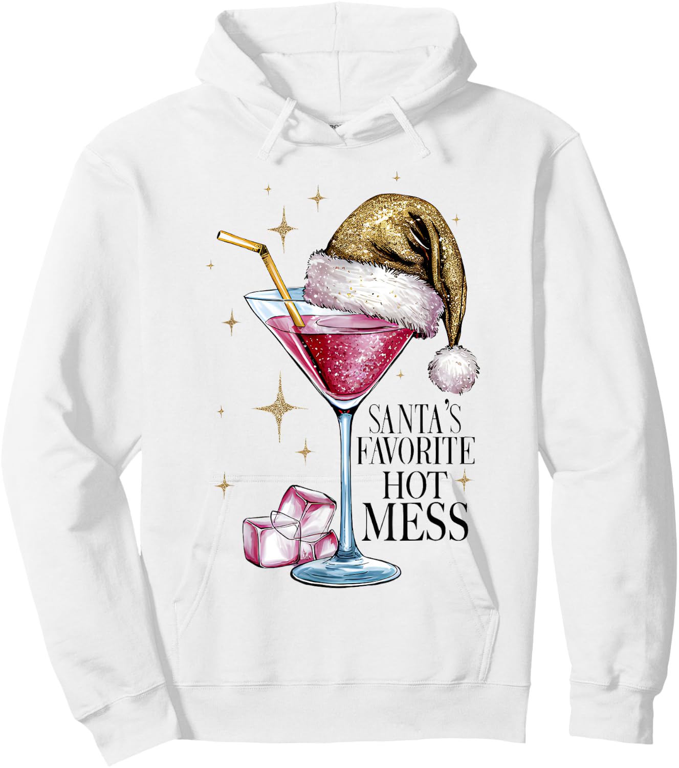 Women Santa's Favorite Hot Mess Christmas Pink Margarita Hoodie - Hoodie | White