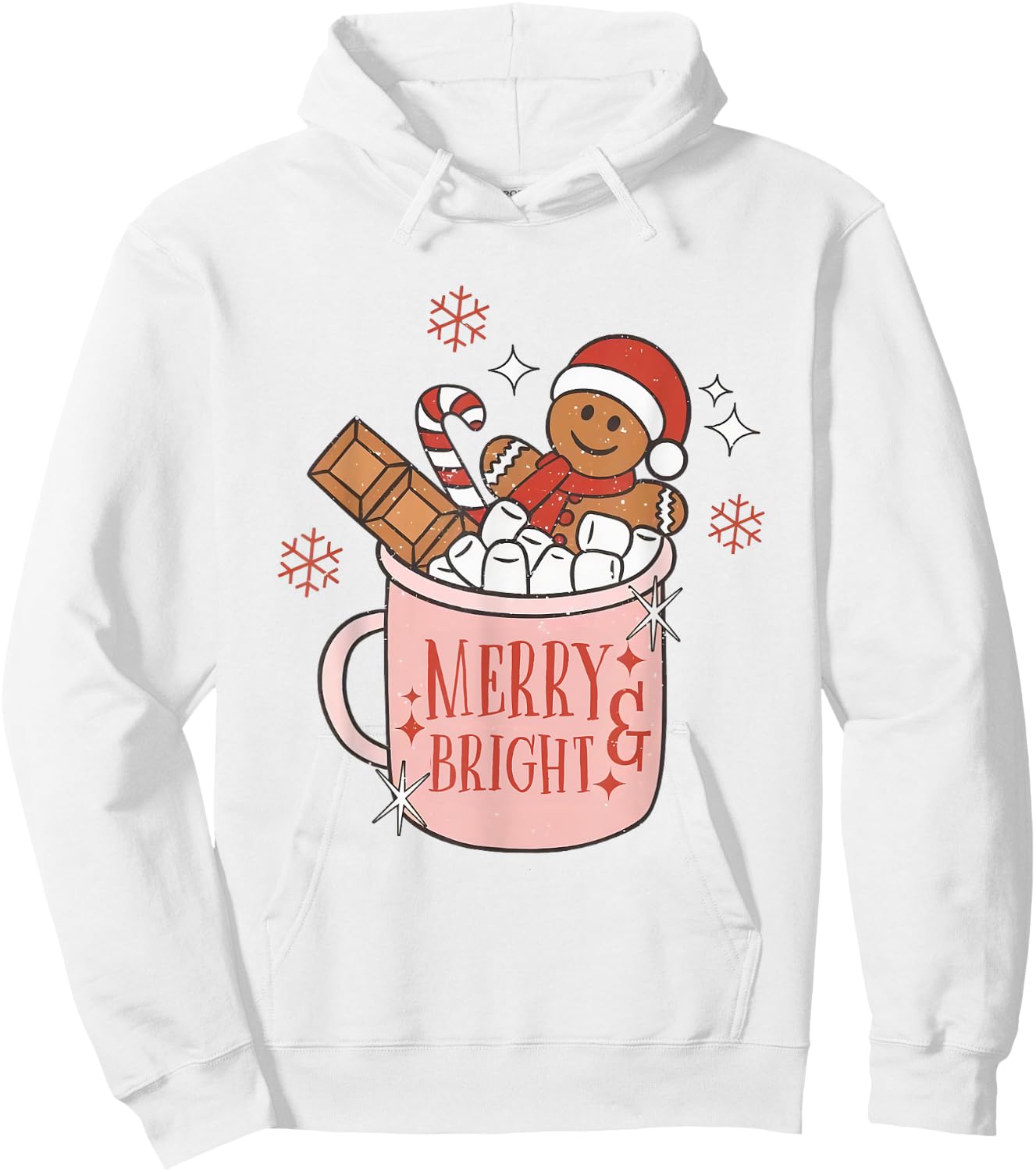 Merry and Bright Gingerbread Hat Santa Hot Cocoa Christmas Hoodie - Hoodie | White