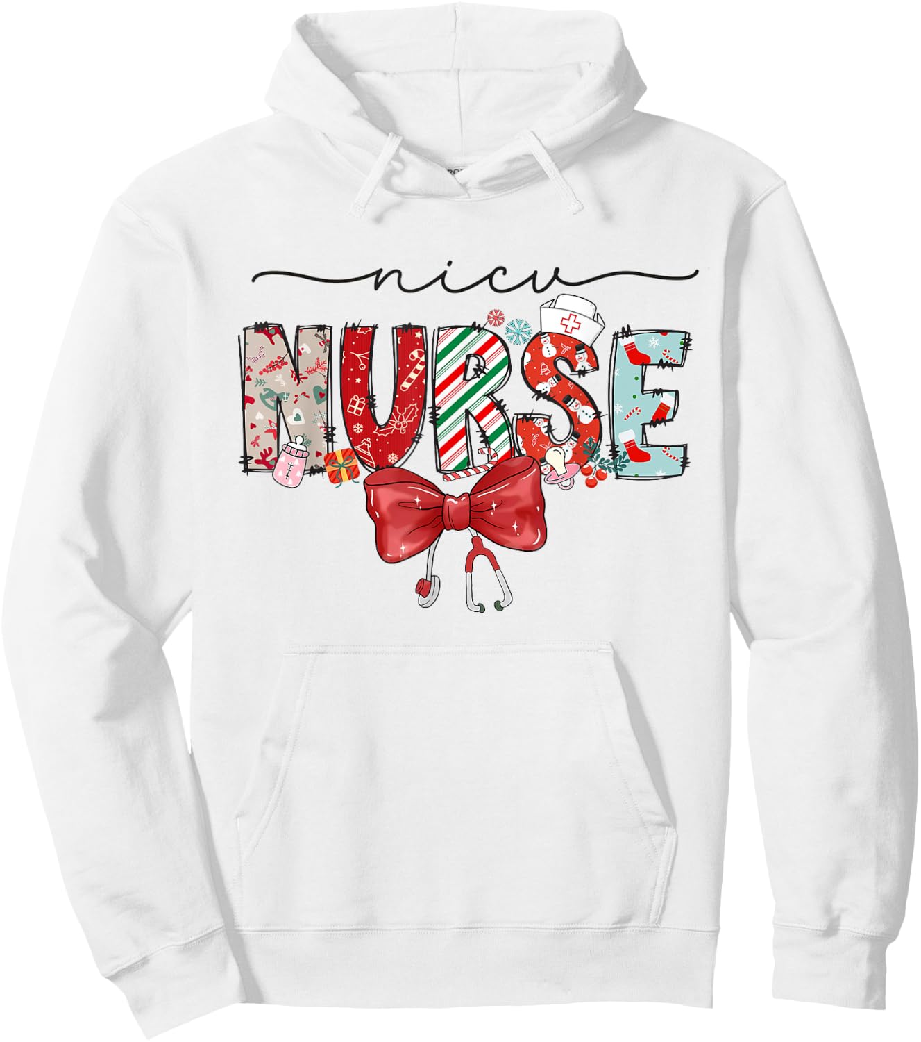 NICU Nurse Christmas Coquette Bow Holiday NICU Crew Team Hoodie - Hoodie | White