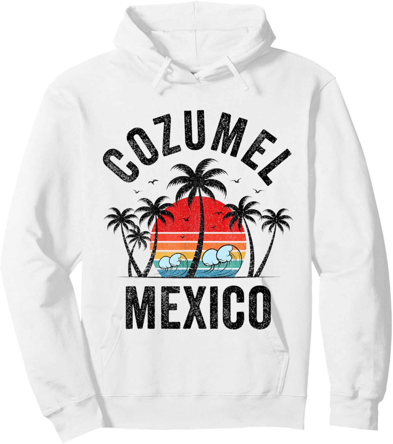 Cozumel Mexico Beach Palm Trees Sunset Surf Vintage Men Women Girls Kids Hoodie - Hoodie | White