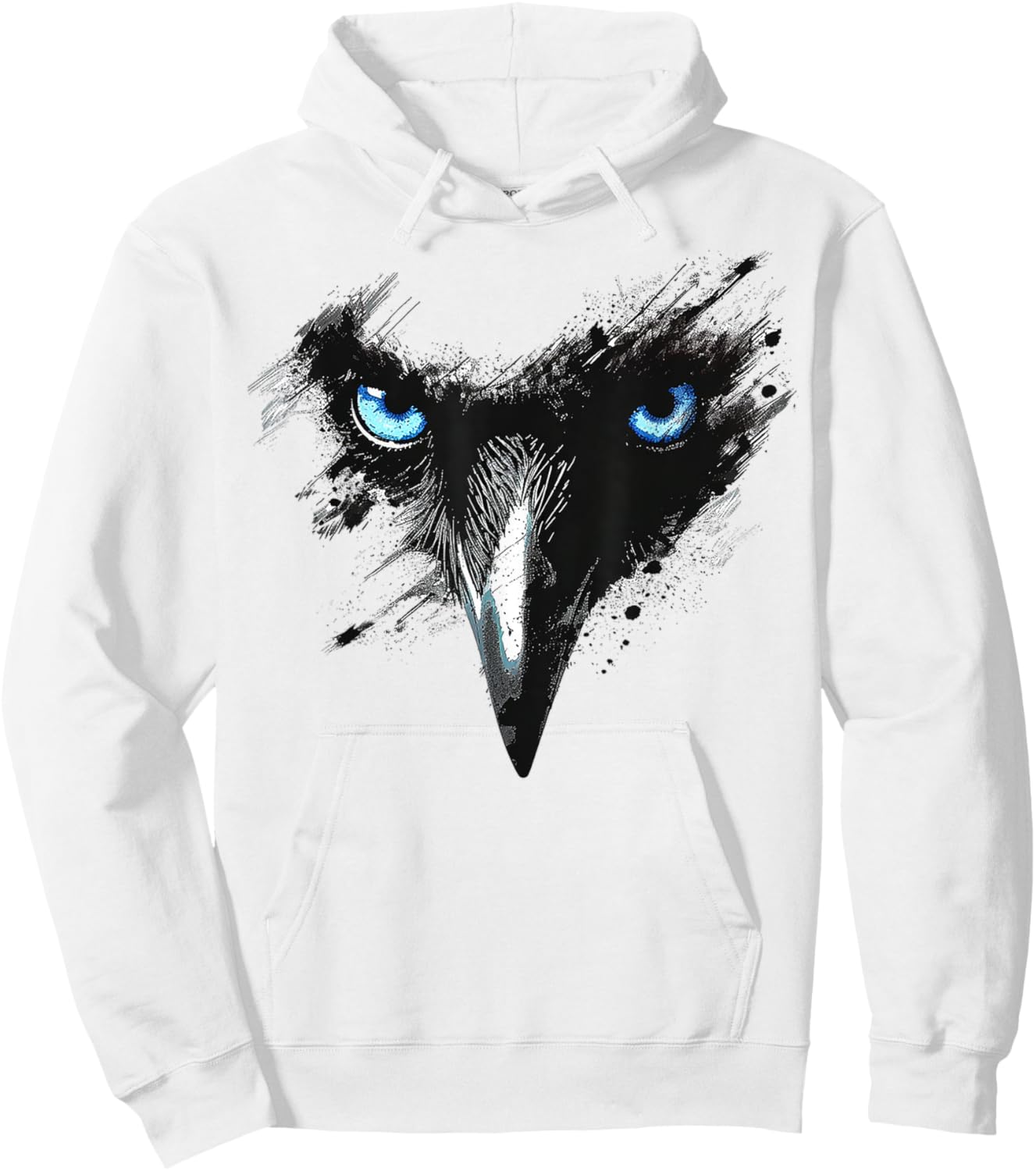Raven Drawing Blue Eyes Painting Animal Art Motif Bird Crow Hoodie - Hoodie | White