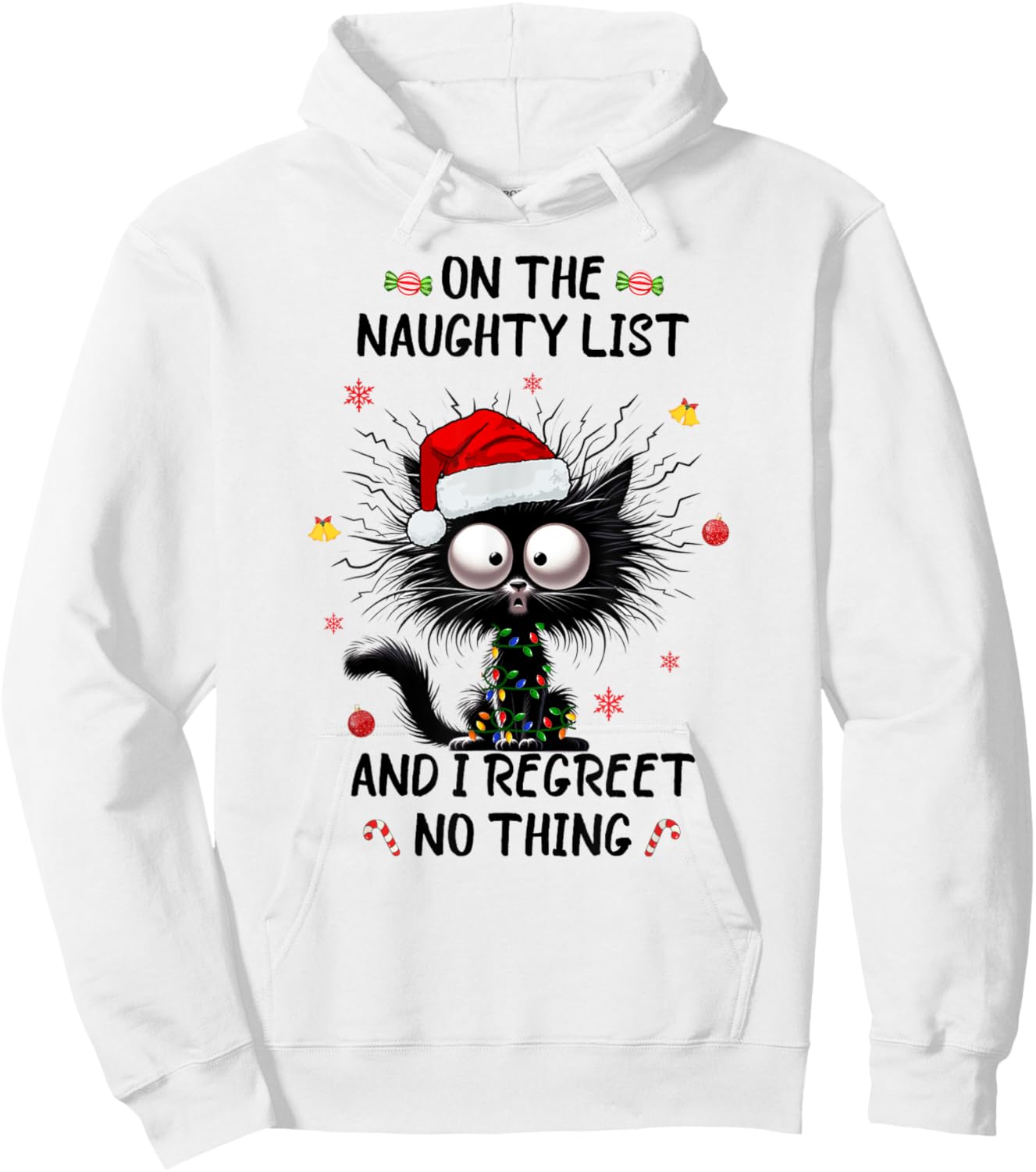 Christmas in July Funny Black Cat Santa on the Naughty Kids Hoodie - Hoodie | White
