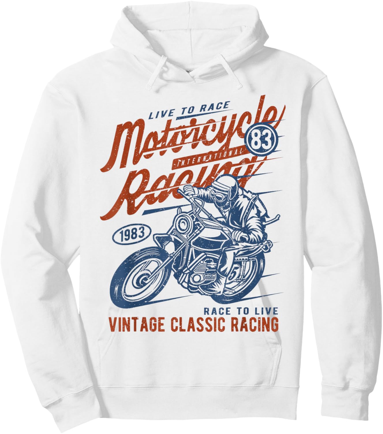 Retro Vintage Style Motorcycle Racing Distressed Design Hoodie - Hoodie | White