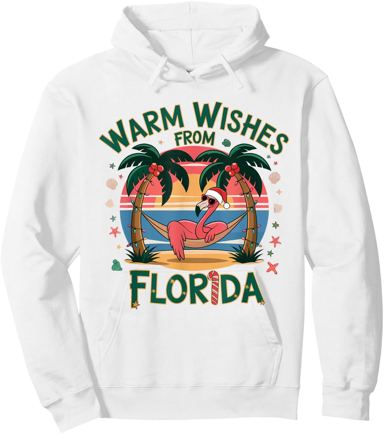 Tropical Flamingo Xmas Warm Wishes From Florida Christmas Hoodie - Hoodie | White
