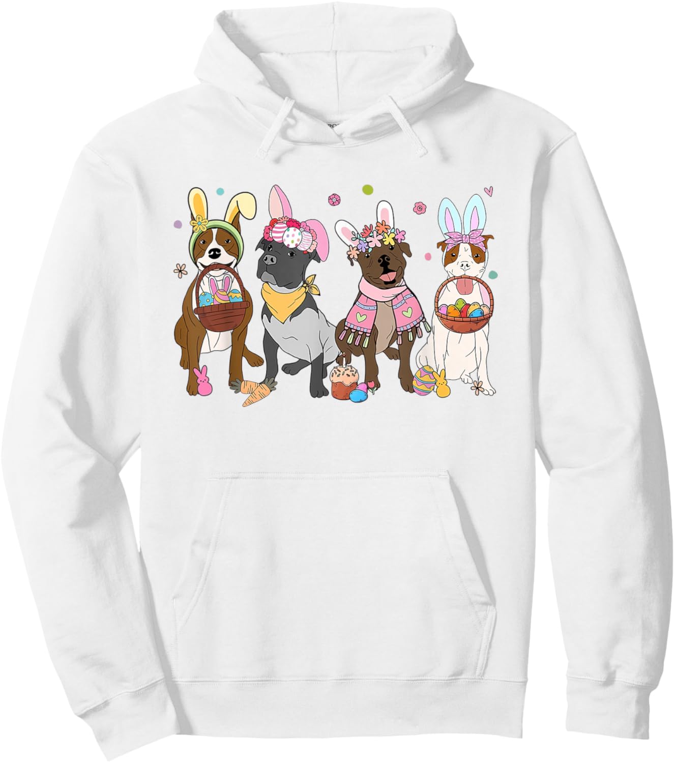 Women Pitbull Easter Bunnies Easter Dog Lover Dog Mom Hoodie - Hoodie | White