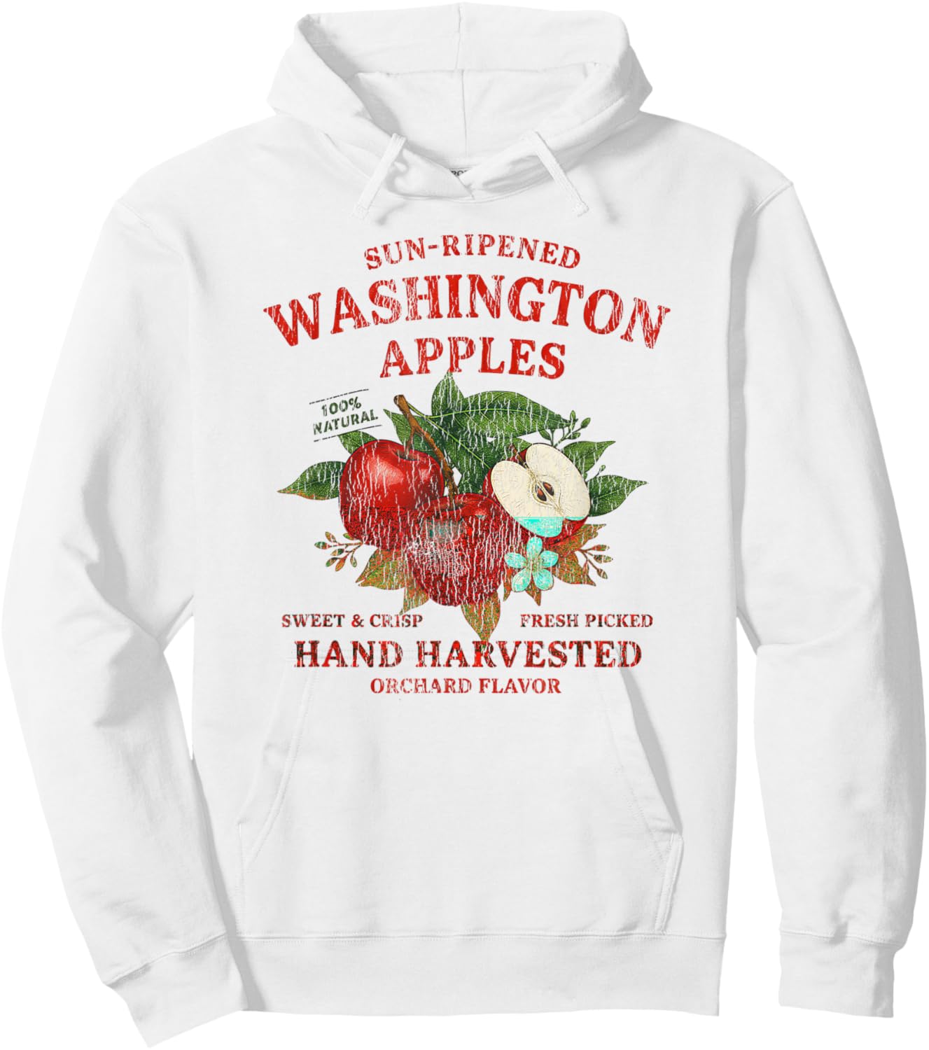 Washington Apples Retro Fruit Label State Fruit Distressed Hoodie - Hoodie | White
