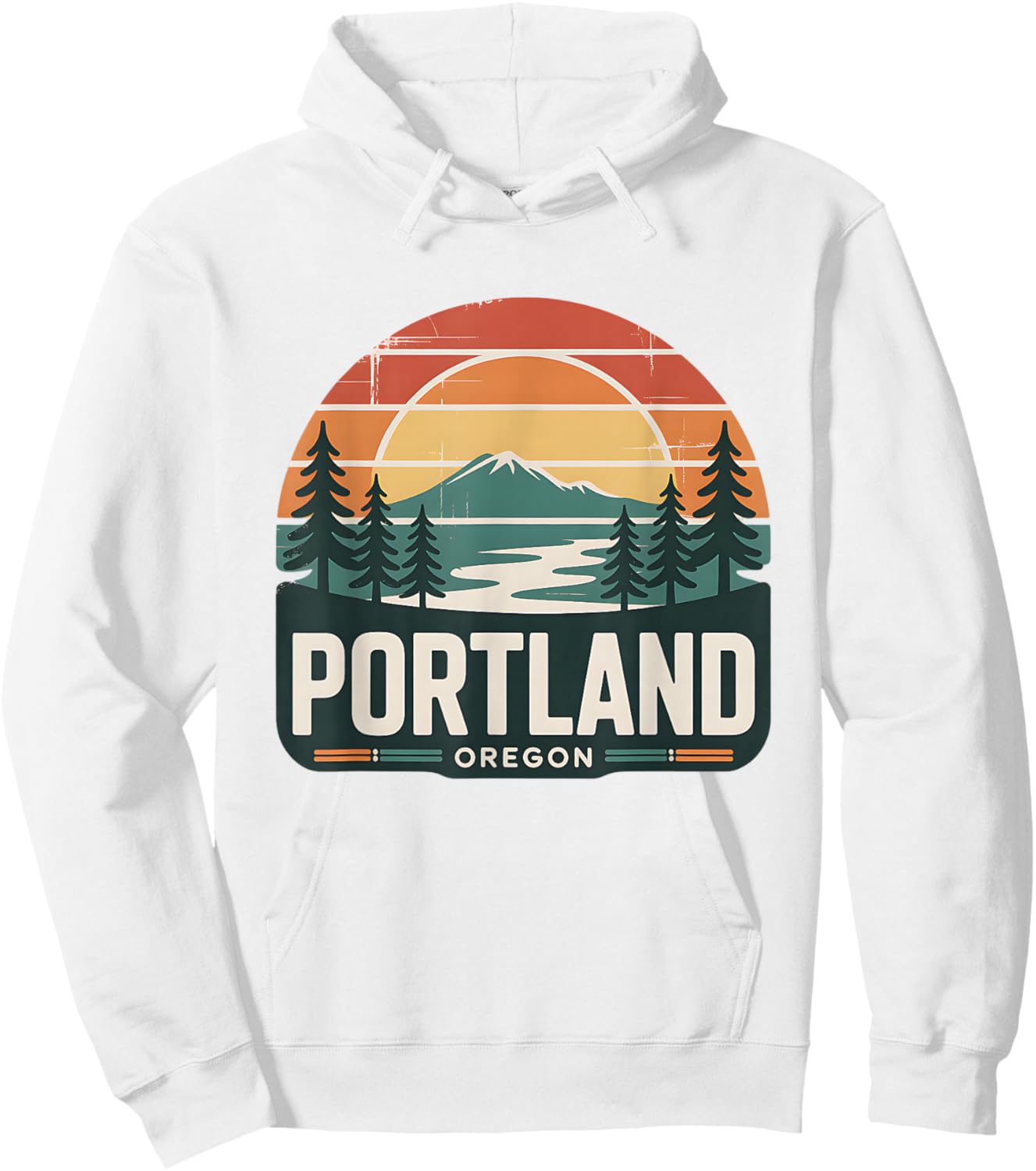 Portland Oregon Sunset Retro Mount Hood Forest Scenic Hoodie - Hoodie | White
