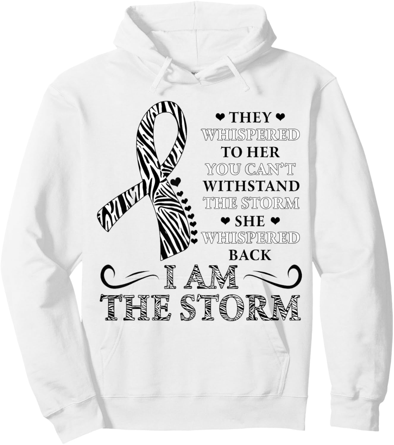 I'm The Storm zebra print Ribbon Carcinoid Cancer Awareness Hoodie - Hoodie | White