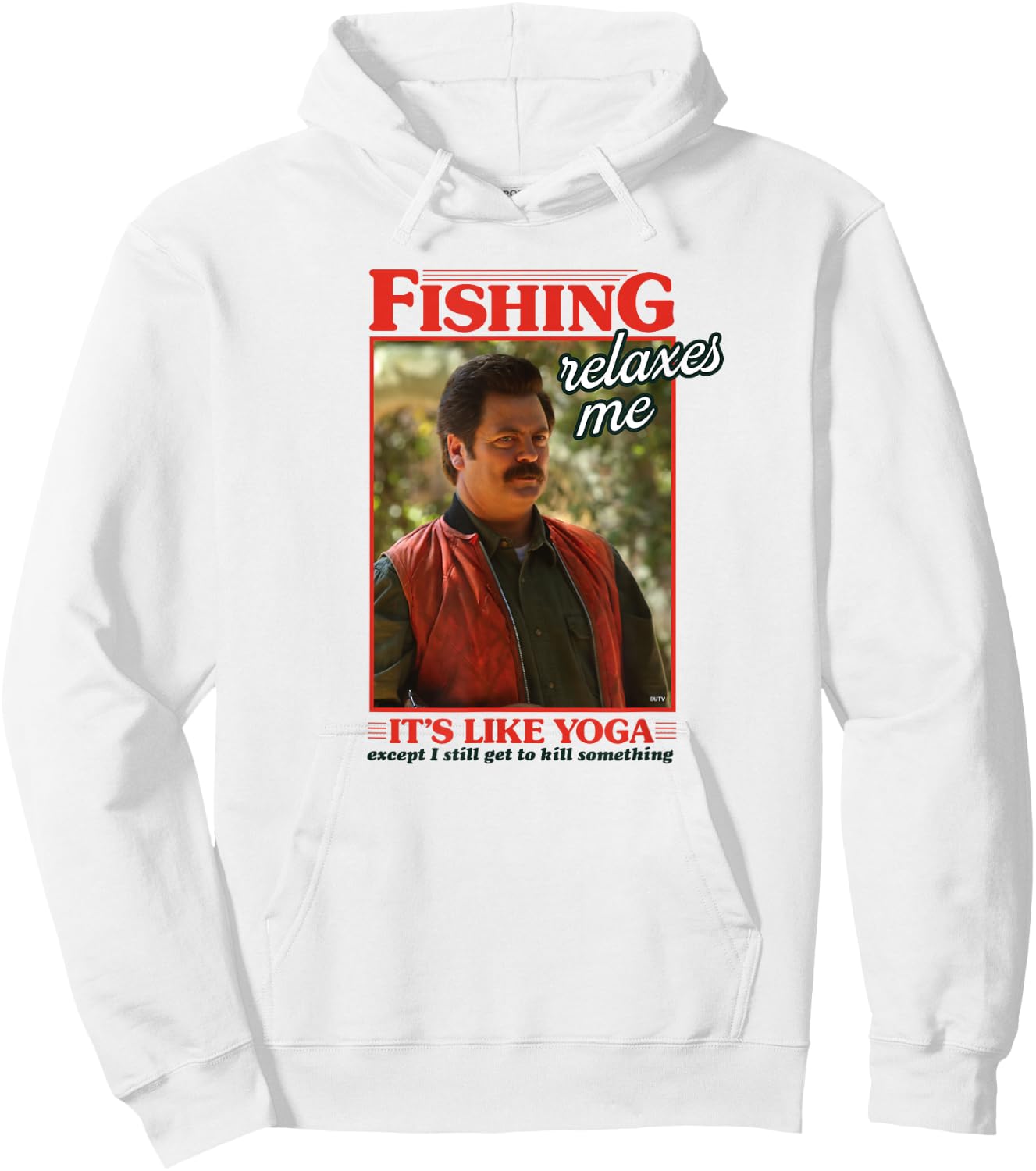 Parks and Recreation Ron Swanson Fishing Relaxes Hoodie - Hoodie | White