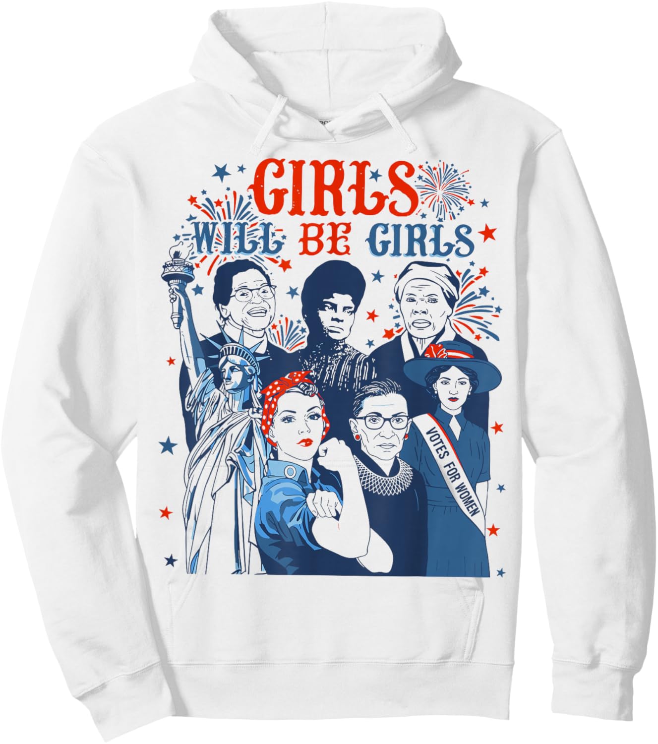 Girl Will Be Girls Patriotic American 4th of July USA Hoodie - Hoodie | White