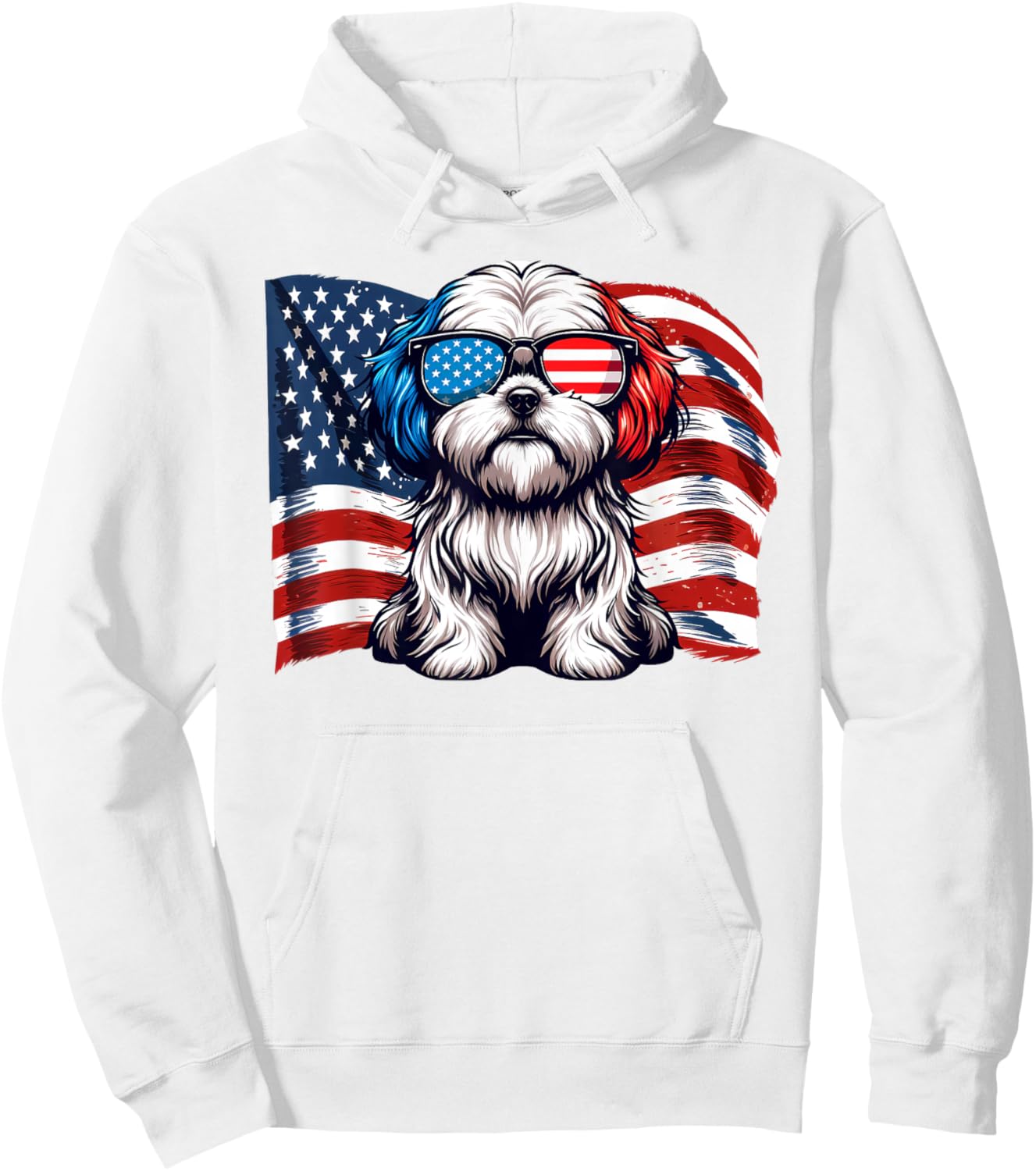 Cute Lhasa Apso USA Flag Sunglasses Patriotic American Pride Hoodie - Hoodie | White