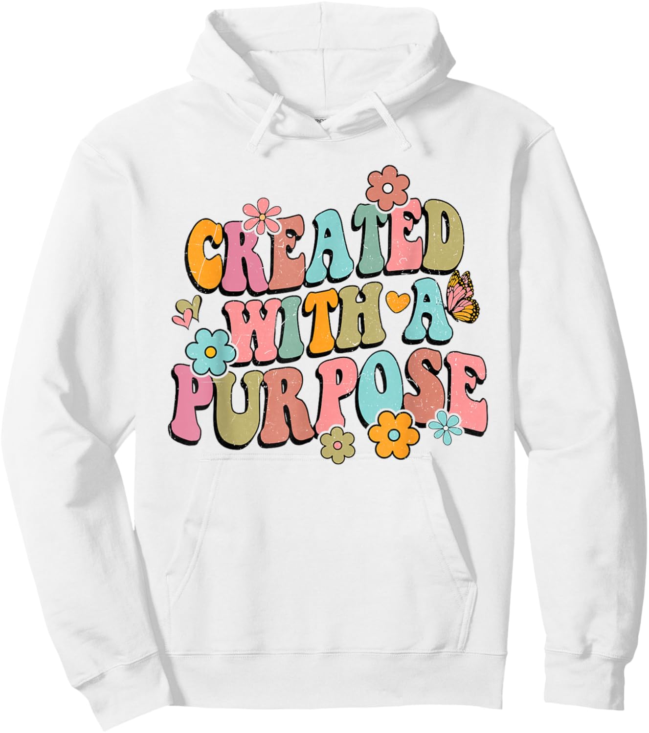 Retro Boho Created With a Purpose Religious Bible Christian Hoodie - Hoodie | White