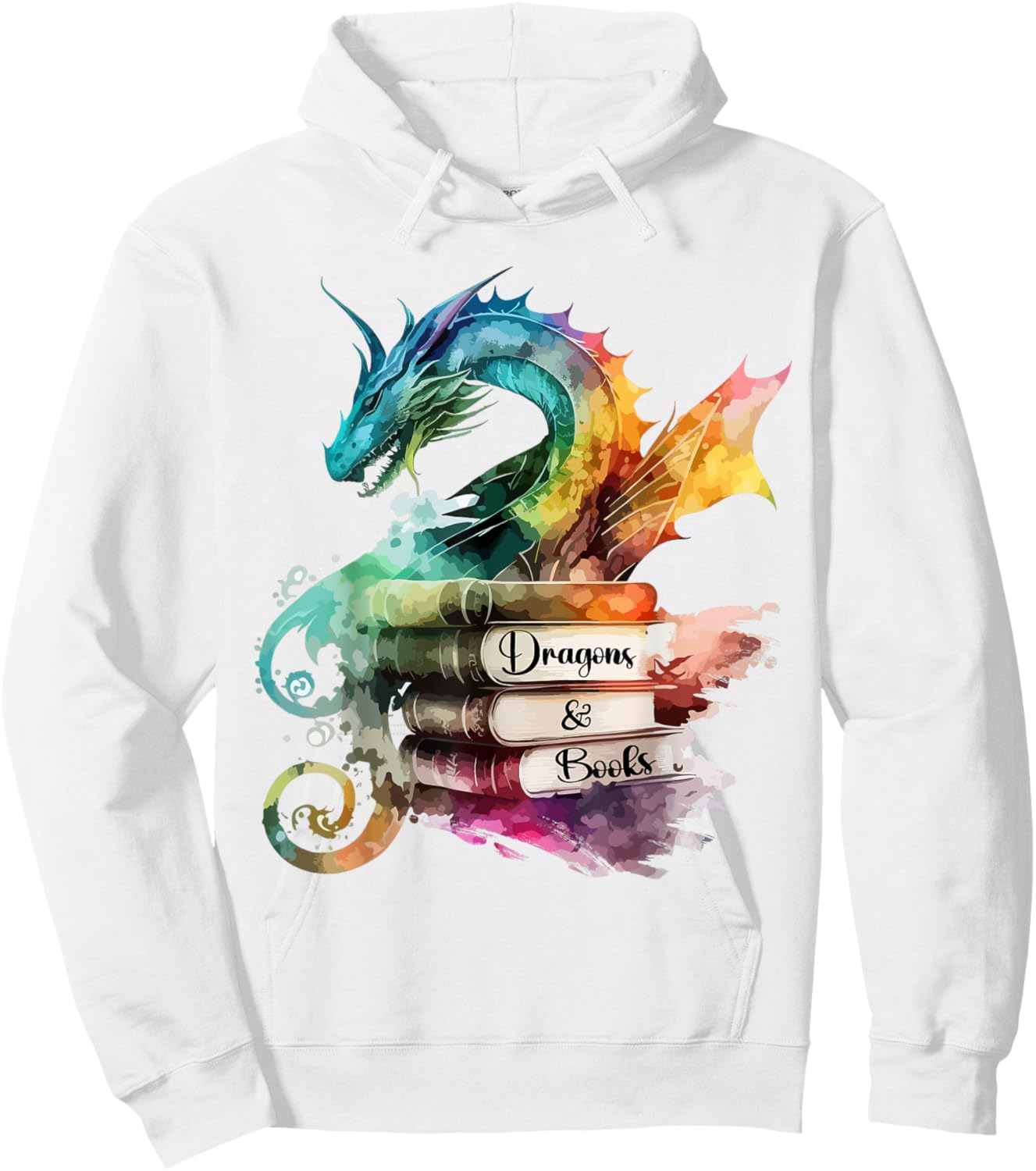 Dragons and Books Watercolor Fantasy Dragon Lover Theme Hoodie - Hoodie | White