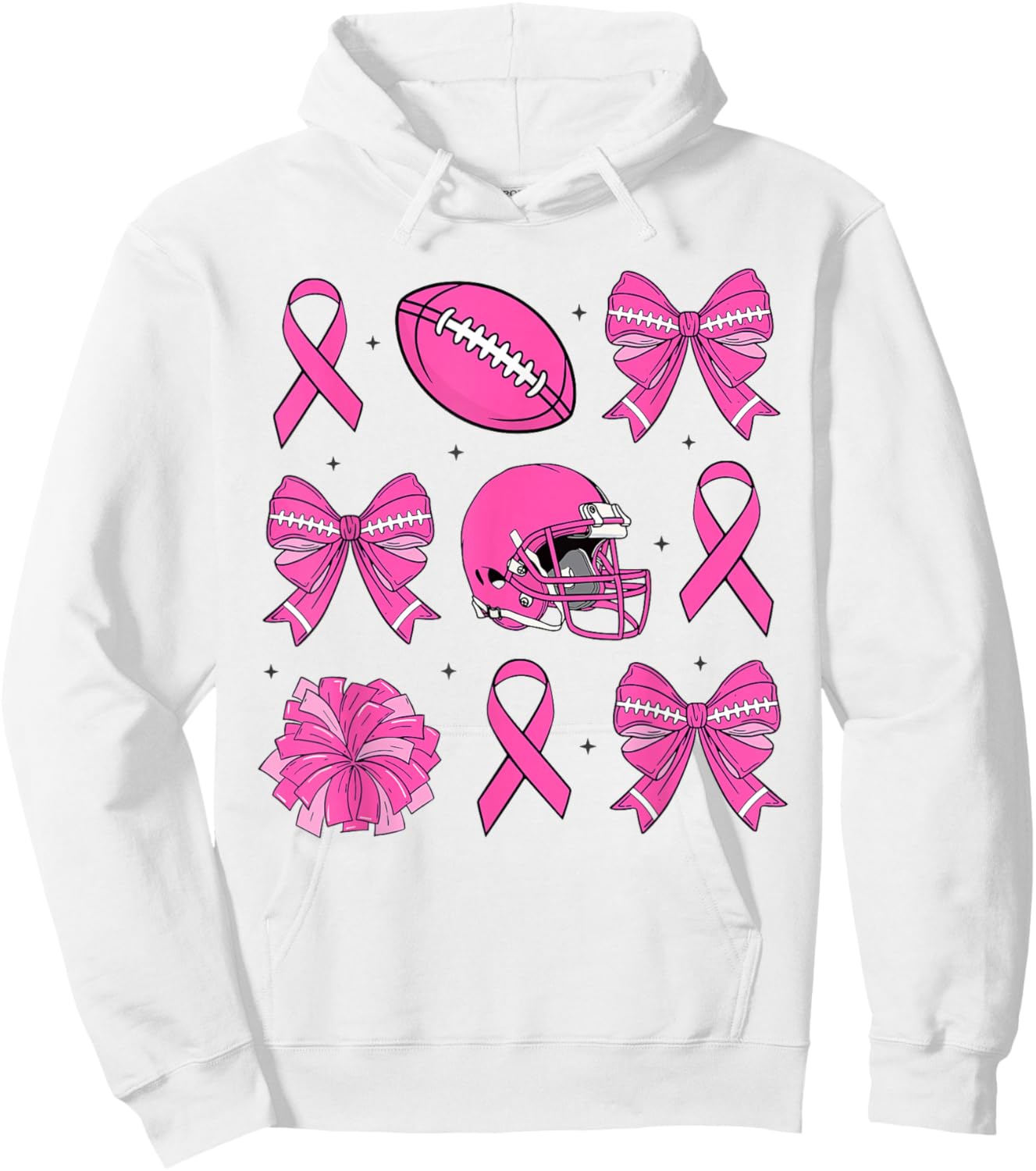 Breast Cancer Awareness Football Pink Ribbon Coquette Bow Hoodie - Hoodie | White
