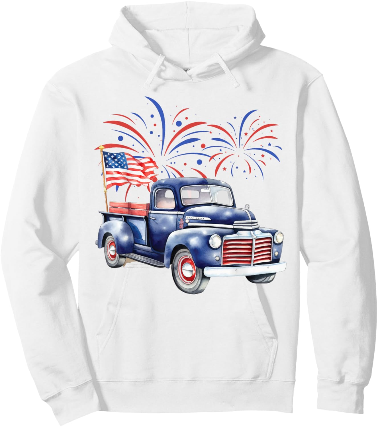 4th of July Memorial Day Holiday Patriotic Vintage Truck Women Kids Men Hoodie - Hoodie | White