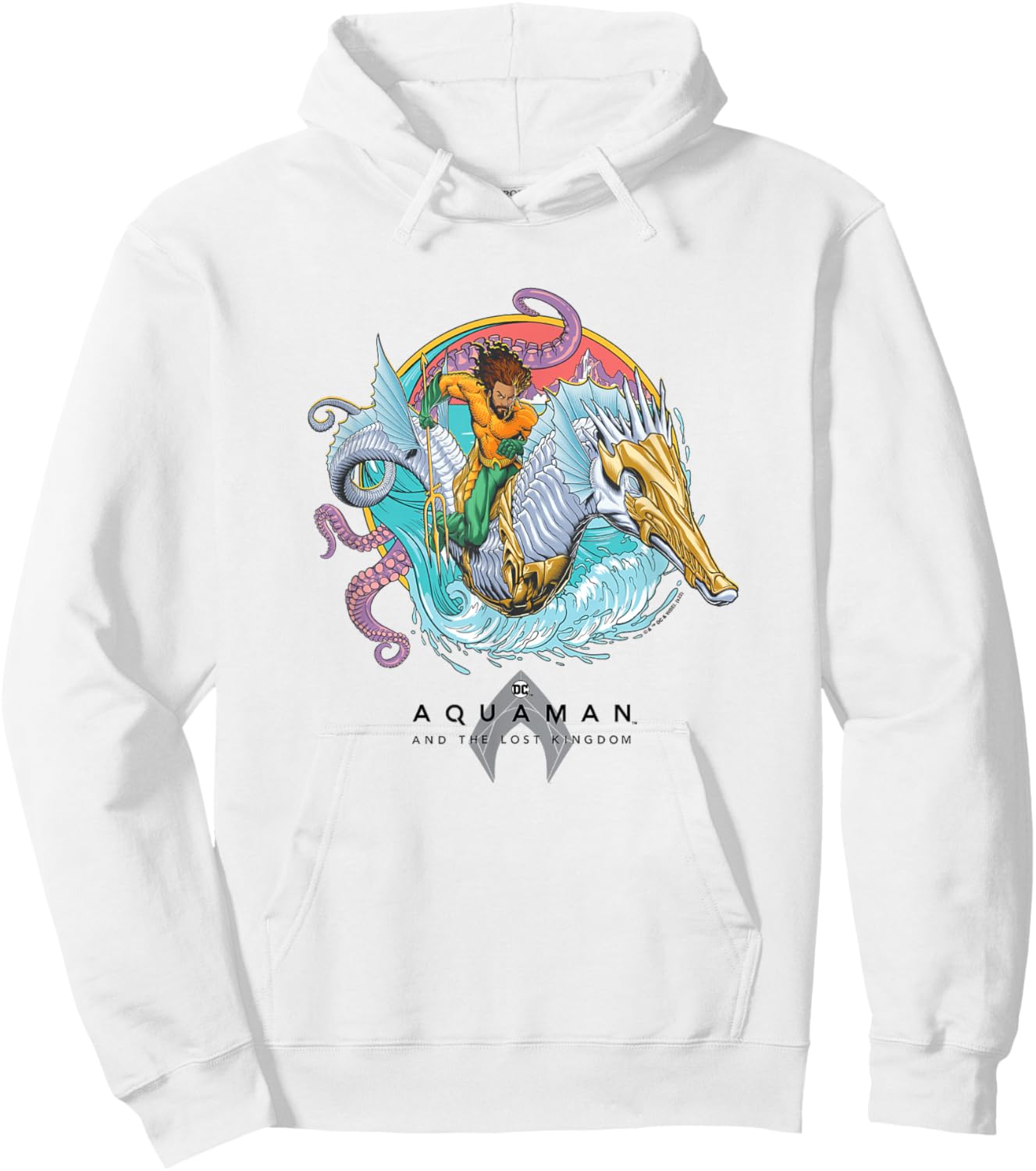 Aquaman And The Lost Kingdom Seahorse Ride Superhero Circle Hoodie - Hoodie | White