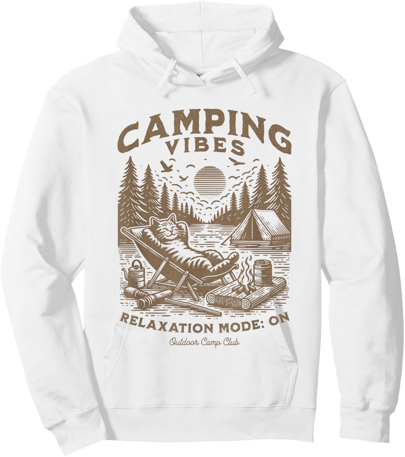 Camping Vibes Funny Cat Campfire Outdoor Nature Lovers Camp Men Women Kids Hoodie - Hoodie | White