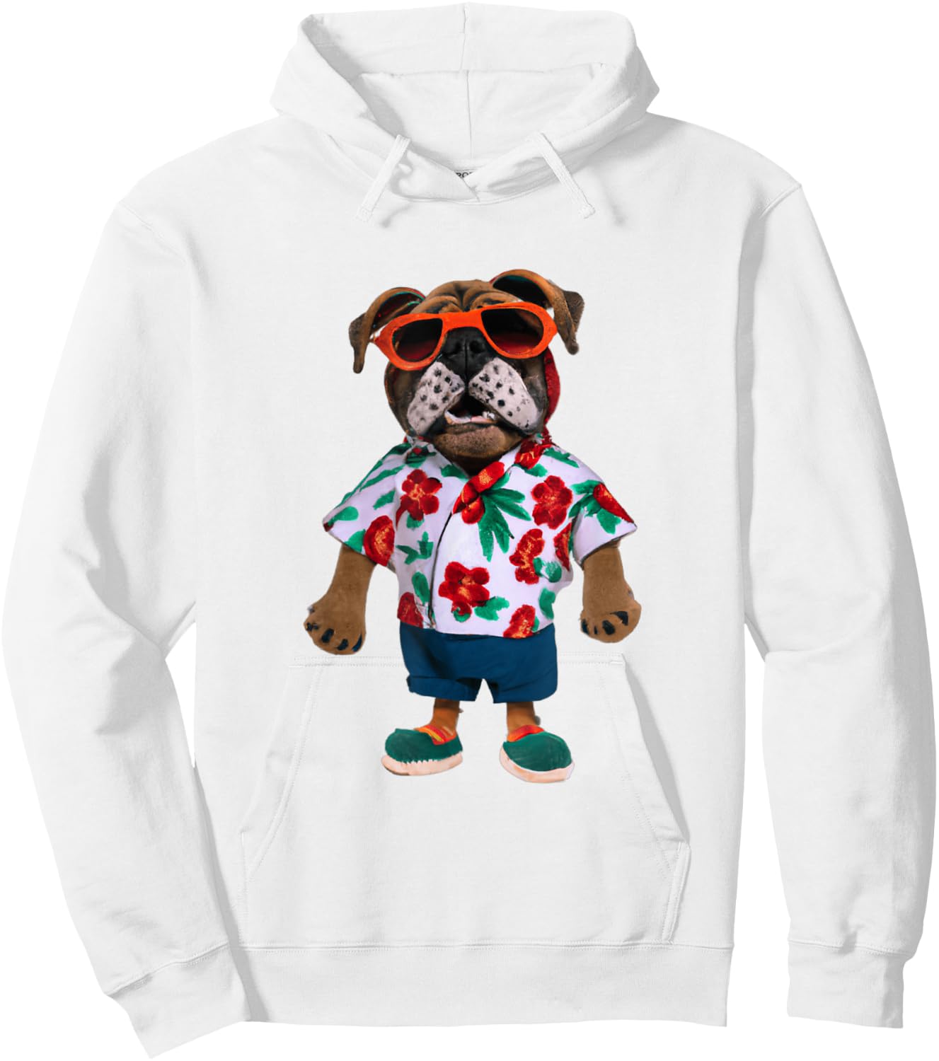 Bulldog Wearing A Hawaiian Shirt Hoodie - Hoodie | White