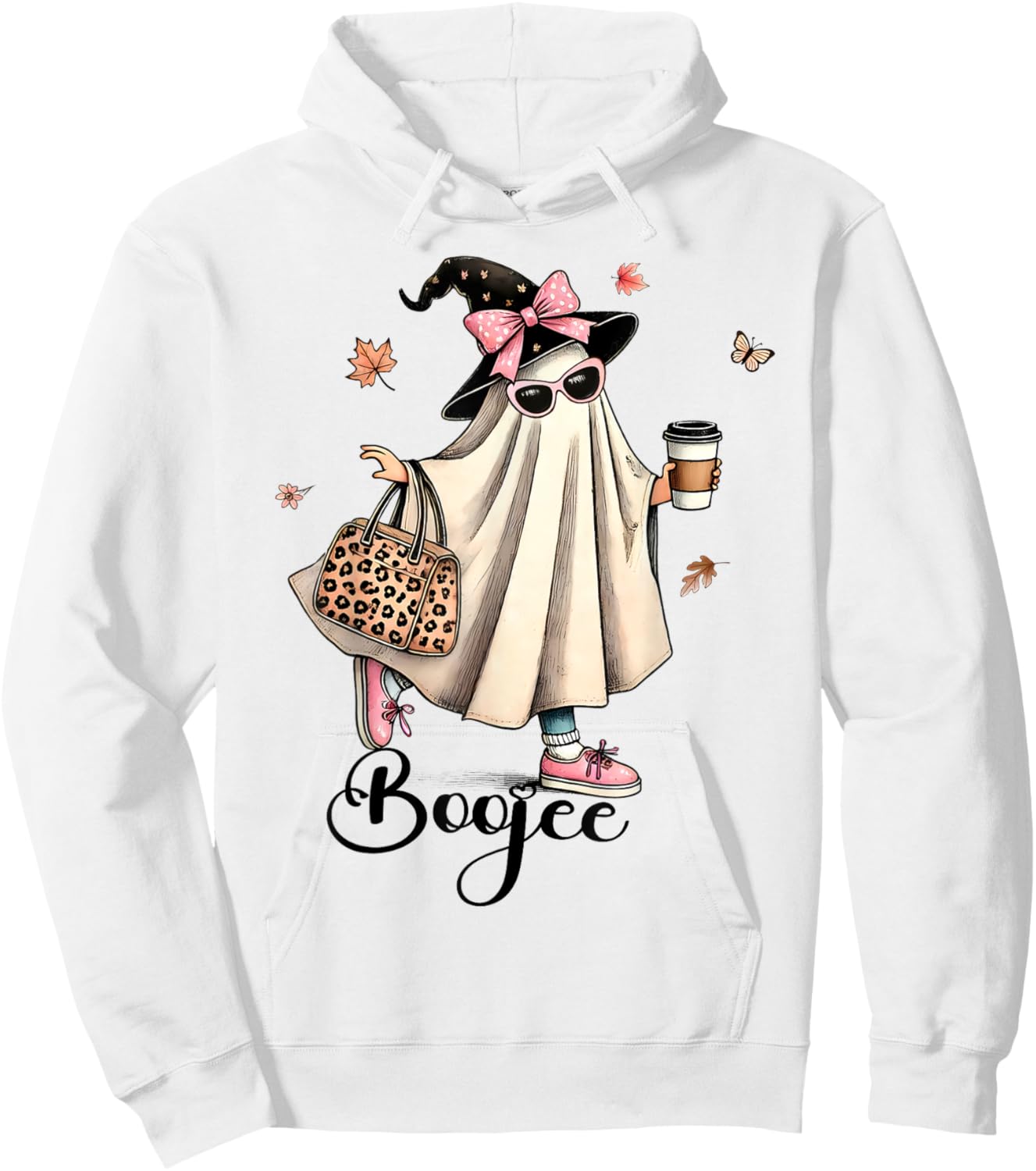 Boo Jee Ghost Ice Coffee Coquette Bow Halloween Women Girl Hoodie - Hoodie | White