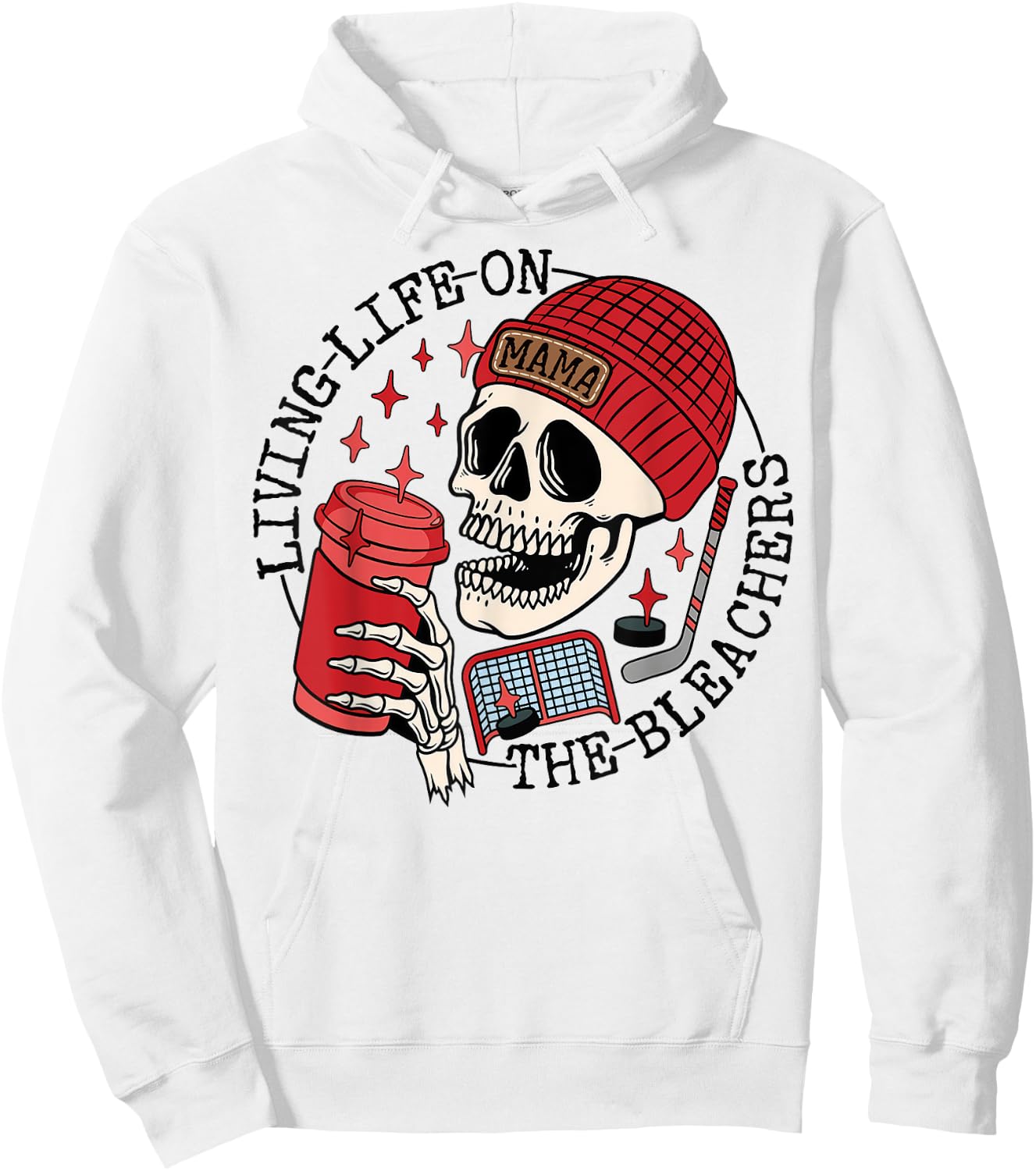 Living Life On the Bleachers Skeleton Mom Coffee Hockey Mama Hoodie - Hoodie | White