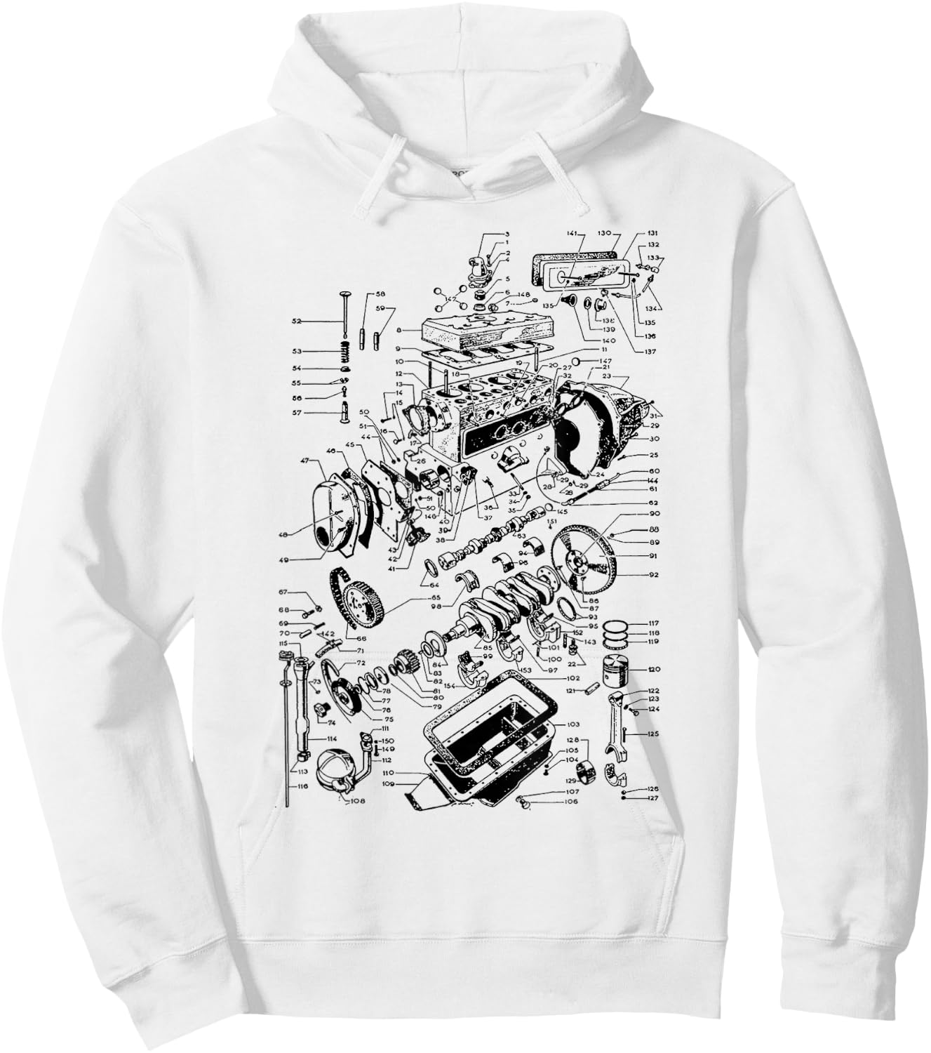 Engine Drawing, Engineer, Work Blocks and Mechanic Hoodie - Hoodie | White