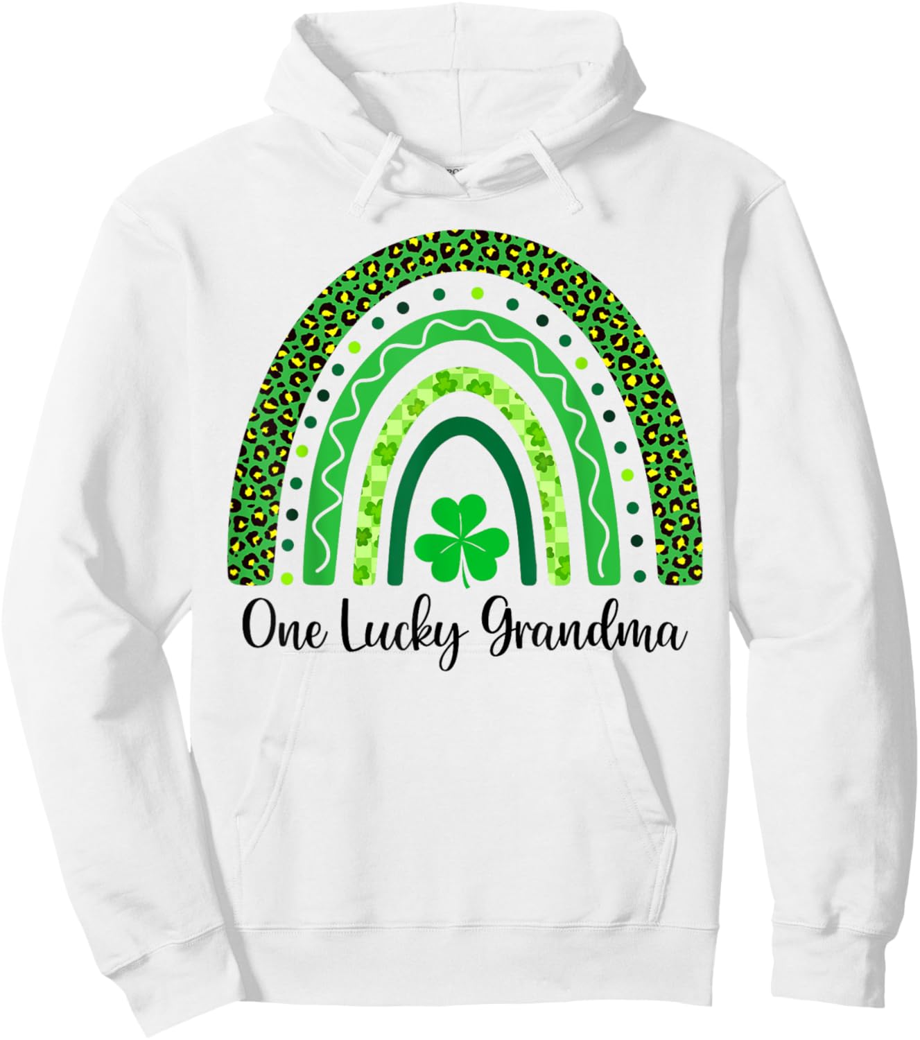 One Lucky Grandma St Patrick’s Day Rainbow Shamrock Irish Hoodie - Hoodie | White
