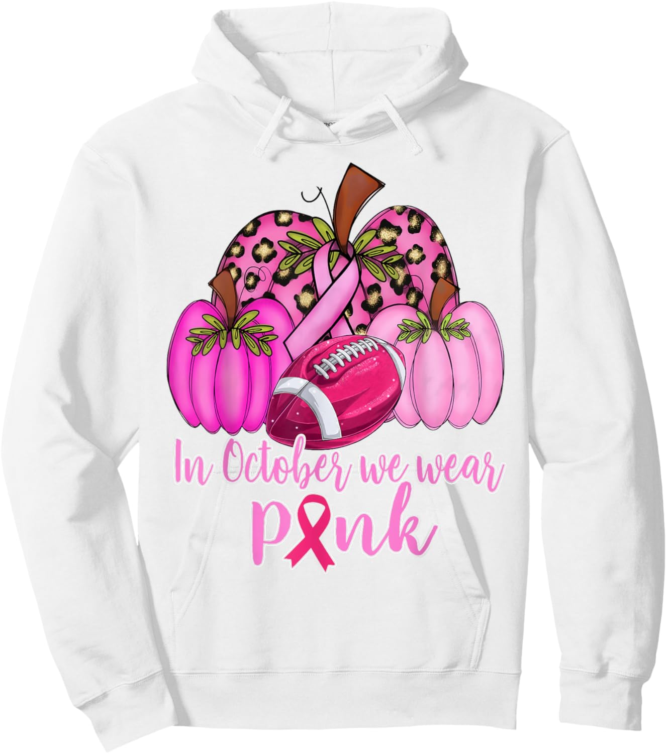 In October We Wear Pink Football Pumpkin Breast Cancer Hoodie - Hoodie | White