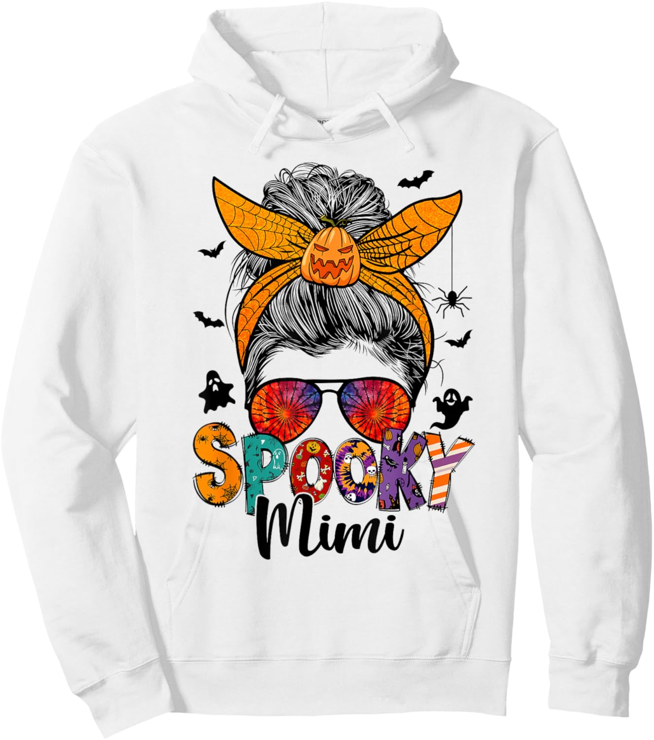 Spooky Mimi Messy Bun Grandma Pumpkin Halloween Pumpkin Hoodie - Hoodie | White