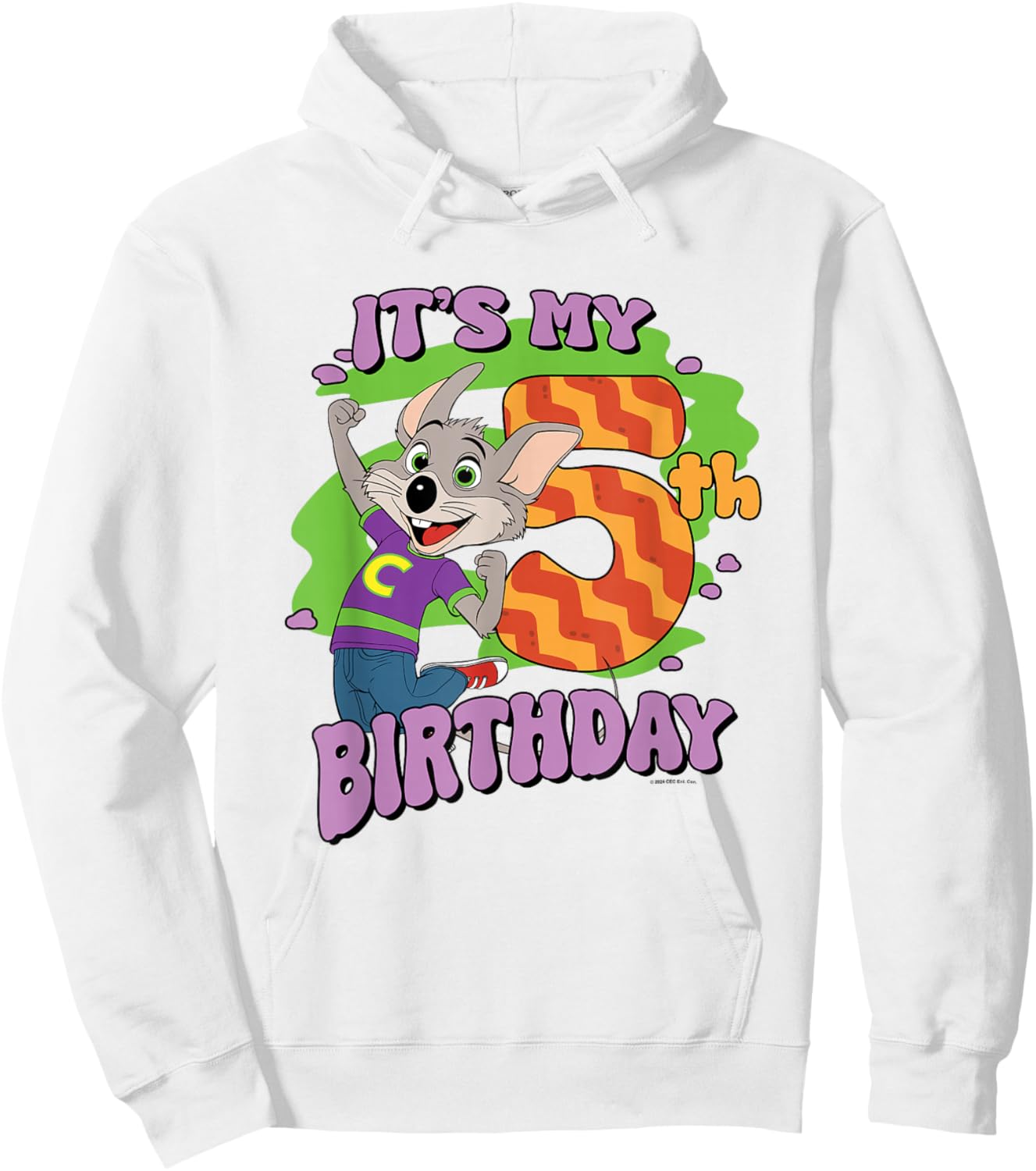 Chuck E. Cheese It's My 5th Birthday Happy Chuck Chest Logo Hoodie - Hoodie | White