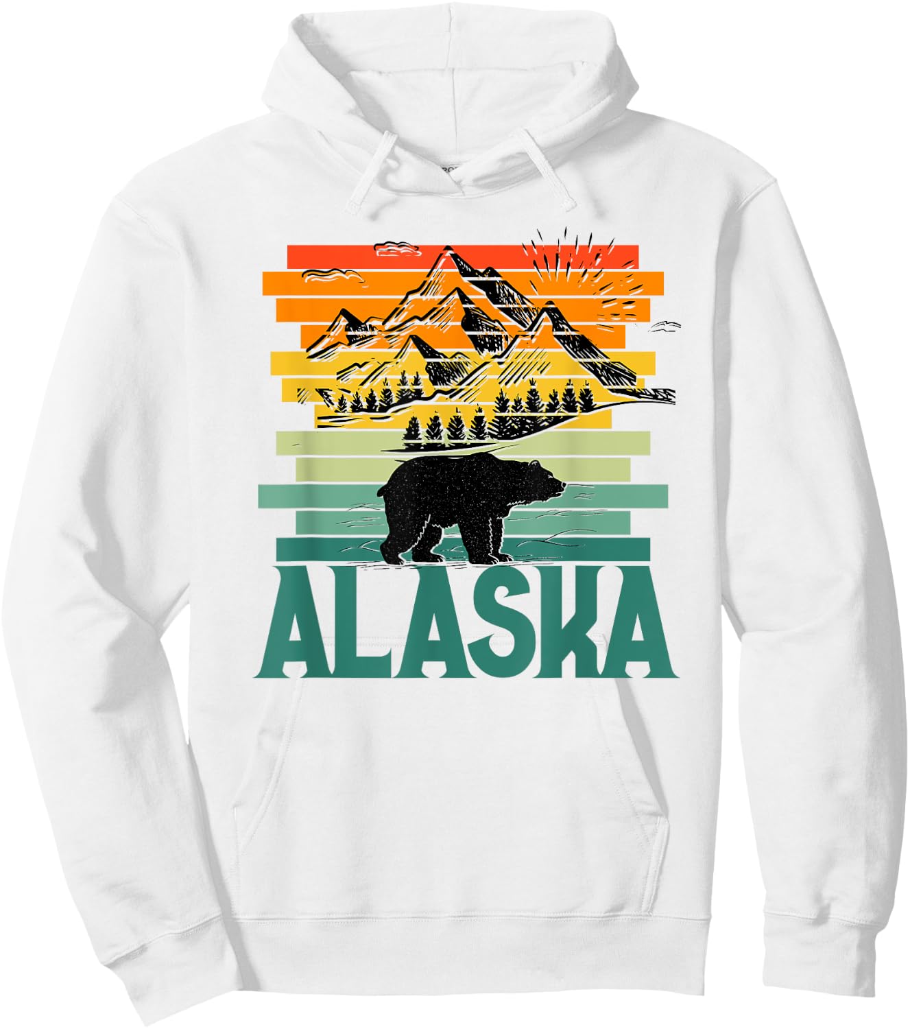 Alaskan Glacier Mountains Landscape Bear Animal Retro Cute Hoodie - Hoodie | White