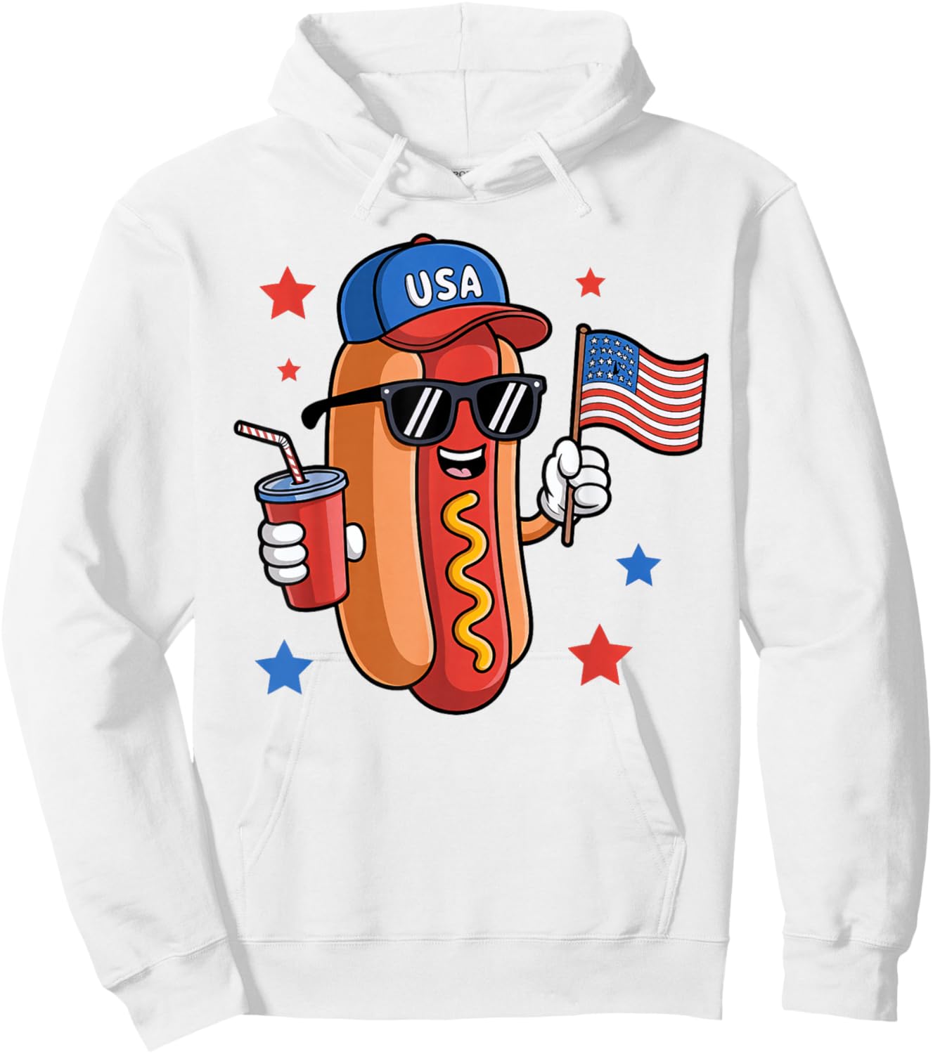 Hotdog 4th Of July Sunglasses USA Flag Funny Patriotic BBQ Men Women Kids Hoodie - Hoodie | White