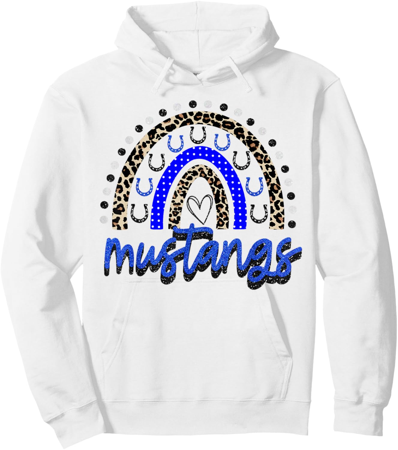 Blue Mustangs School Spirit Mustang Rainbow Mascot Hoodie - Hoodie | White