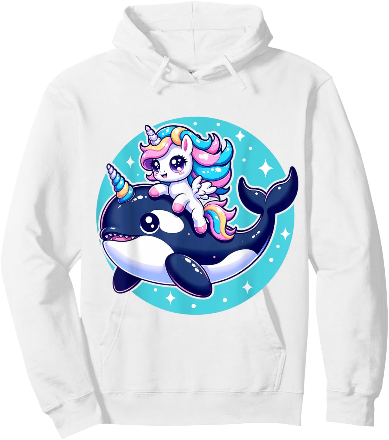 Cute Unicorn Riding Orca Killer Whale Lover Girls Kids Hoodie - Hoodie | White