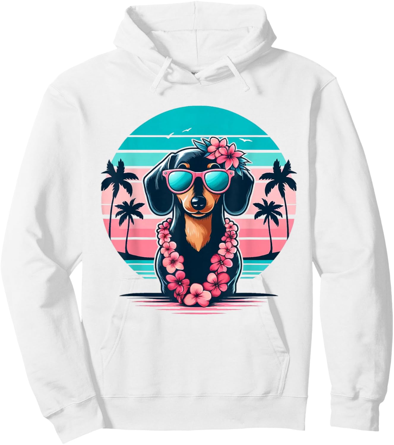 Retro Hawaiian Dachshund Dog Tropical Floral Summer Vibes Hoodie - Hoodie | White