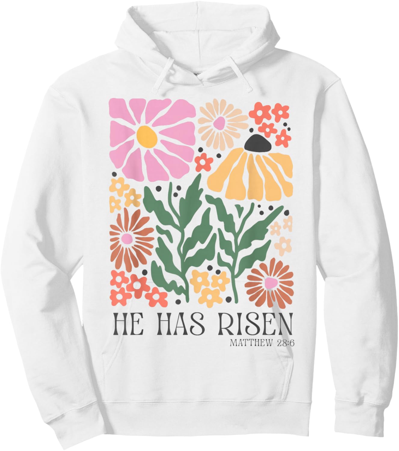 He Is Risen Christian Easter Jesus Happy Easter Floral Hoodie - Hoodie | White