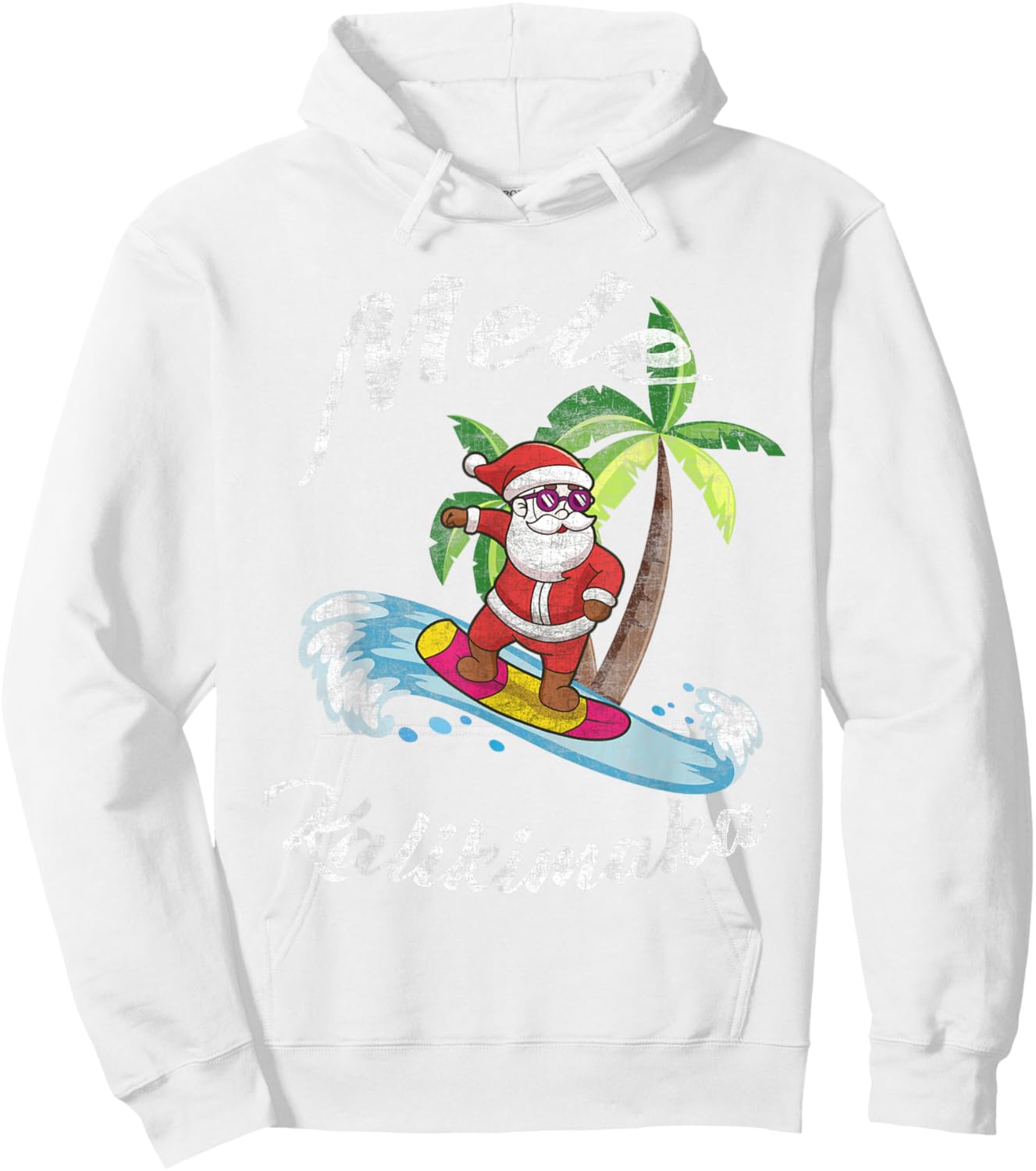 Mele Kalikimaka Hawaii Christmas Surfing Santa Hoodie - Hoodie | White