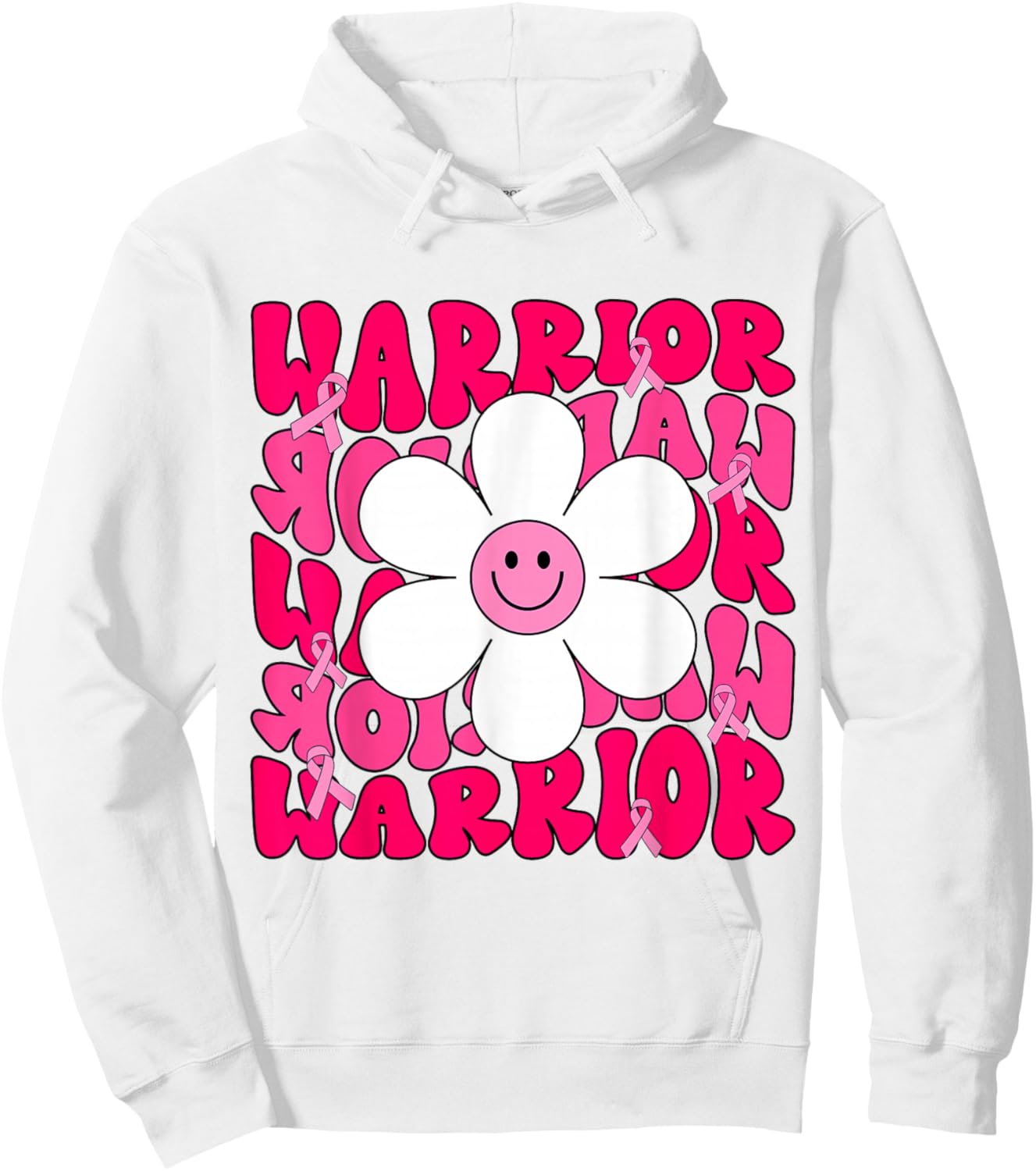 Groovy Breast Cancer Warrior Pink Ribbon Hoodie - Hoodie | White