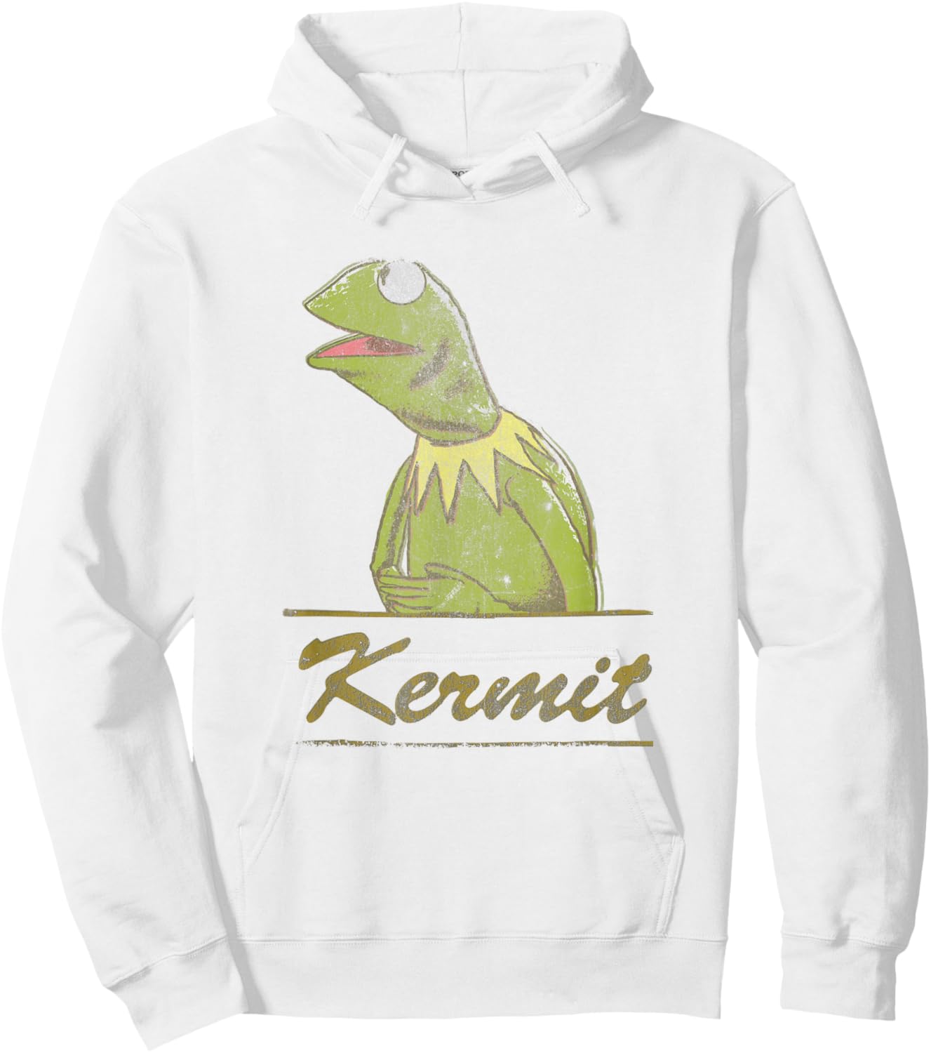 Disney The Muppets Kermit Vintage Portrait Distressed Logo Hoodie - Hoodie | White