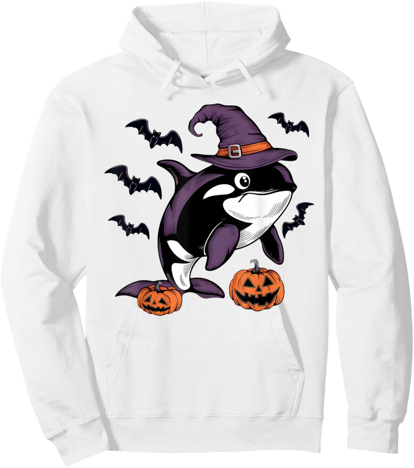 Funny Pumpkin Bat Witch Costume Orca Halloween Hoodie - Hoodie | White