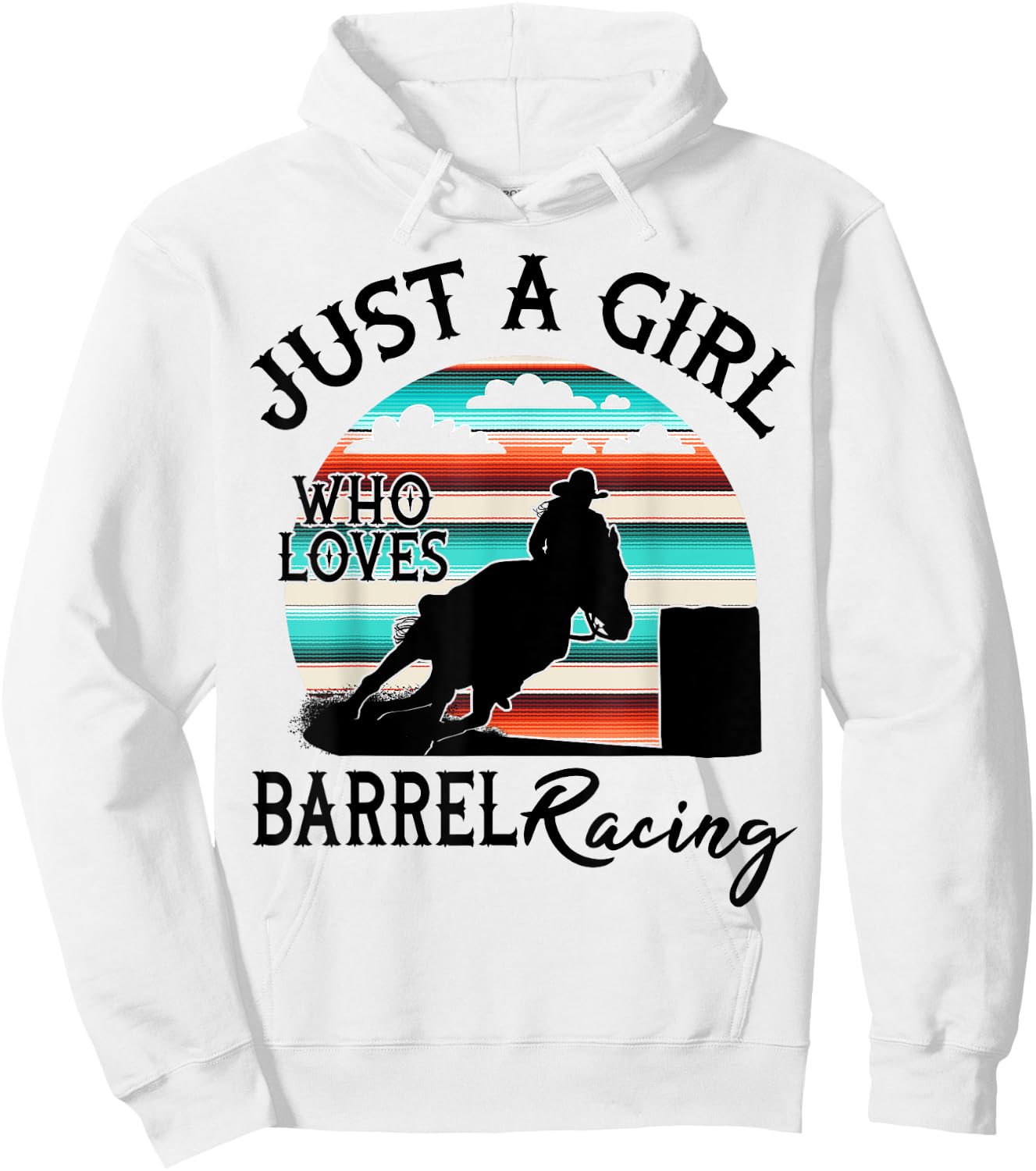 Western Rodeo Cowgirl Serape Sunset Horse Barrel Racing Hoodie - Hoodie | White